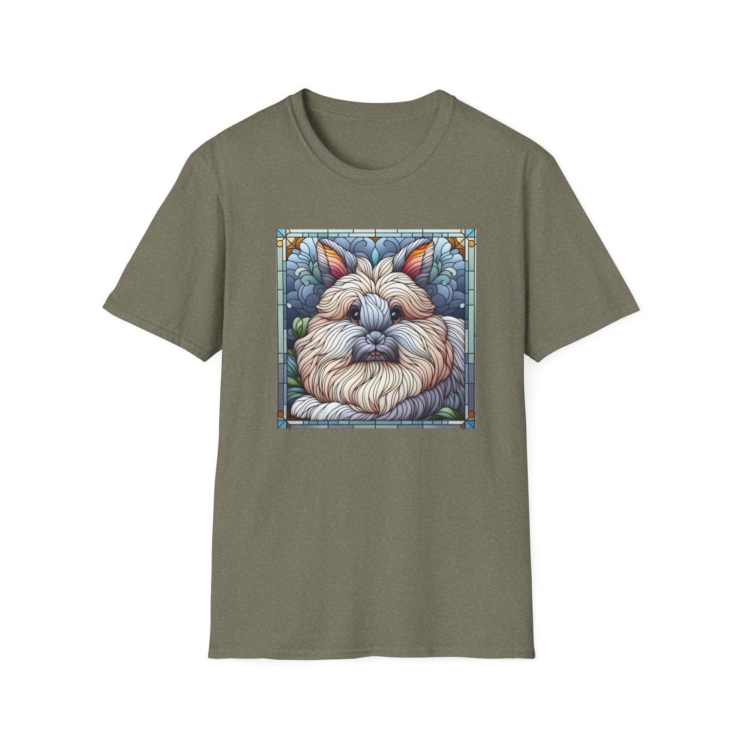 Angora Rabbit Animal Stained Glass Design Unisex Softstyle T-Shirt