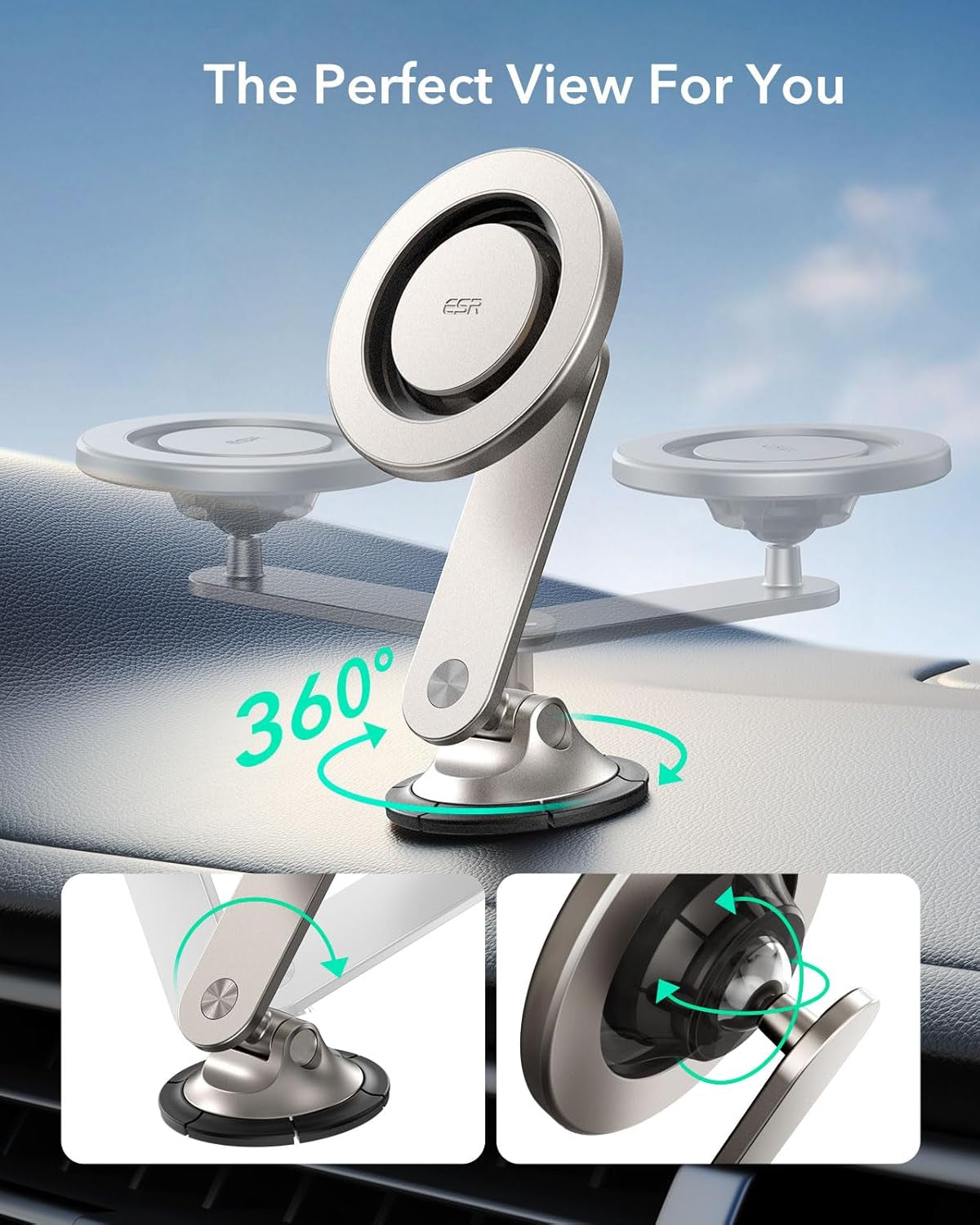 for Magsafe Car Mount, Dashboard Magnetic Phone Holder for Car, 360° Rotation, Car Phone Holder Mount for Iphone 16/16E/15/14/13/12, S25, Strong Magnets, Car Accessories(With 2 Mental Rings)