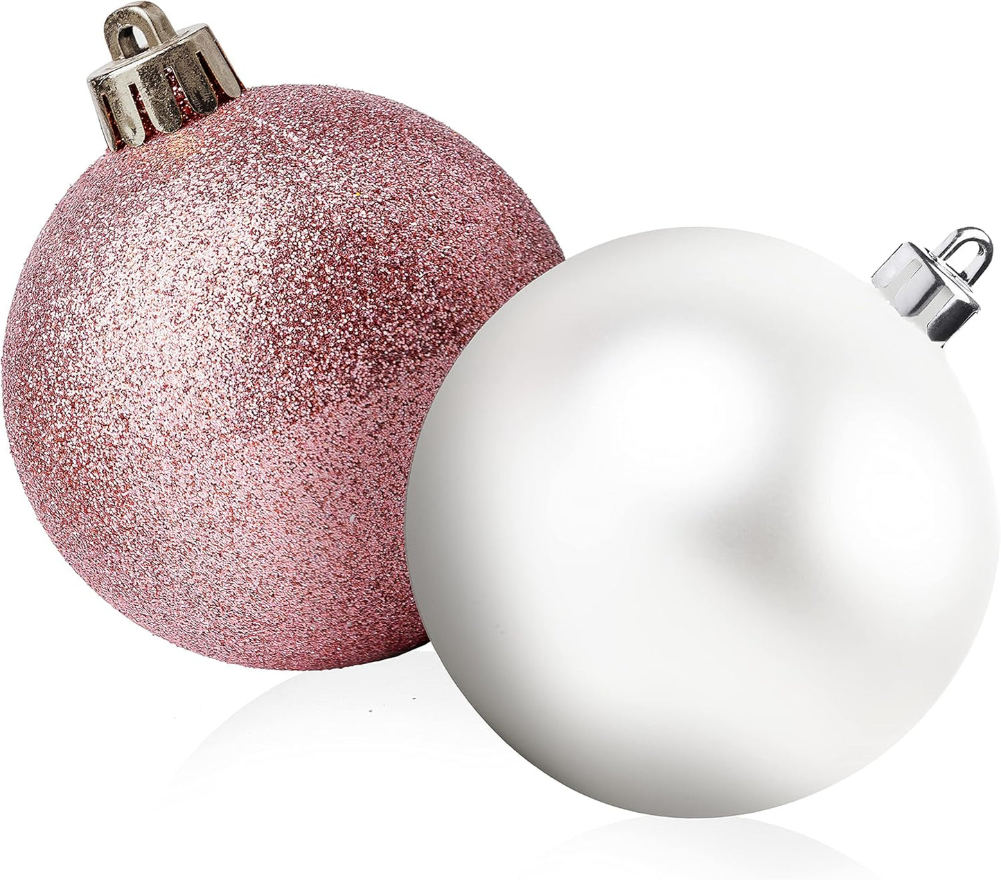 100 Pink and White Christmas Ornament Balls Shatterproof + 100 Metal Ornament Hooks, Hanging Ornaments for Indoor/Outdoor Xmas Christmas Tree, Holiday Party, Home Décor Sizes, 1.2" 1.6" & 2.4"