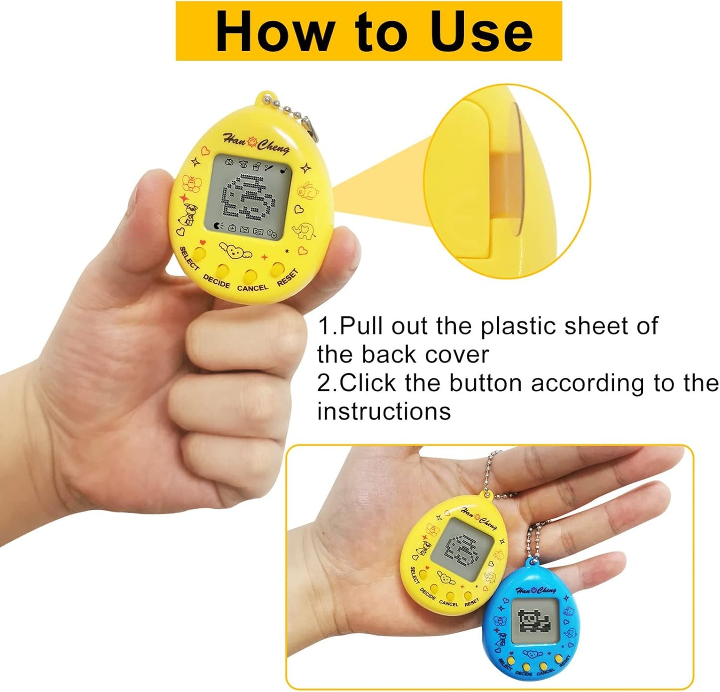 Virtual Pets Toy 3PCS Digital Pet Game Console Handheld Machine Toys Mini Electronic Animals with Key Ring Early Education Puzzle Gift for Children Kids (3 Colors Random) BanUK