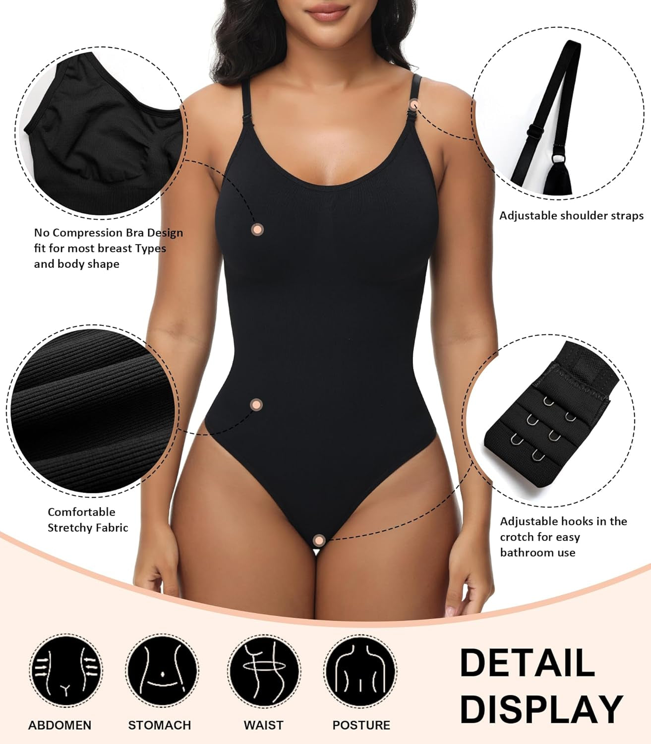 Bodysuit for Women Tummy Control Shapewear Body Shaper Seamless Spaghetti Strap Leotards