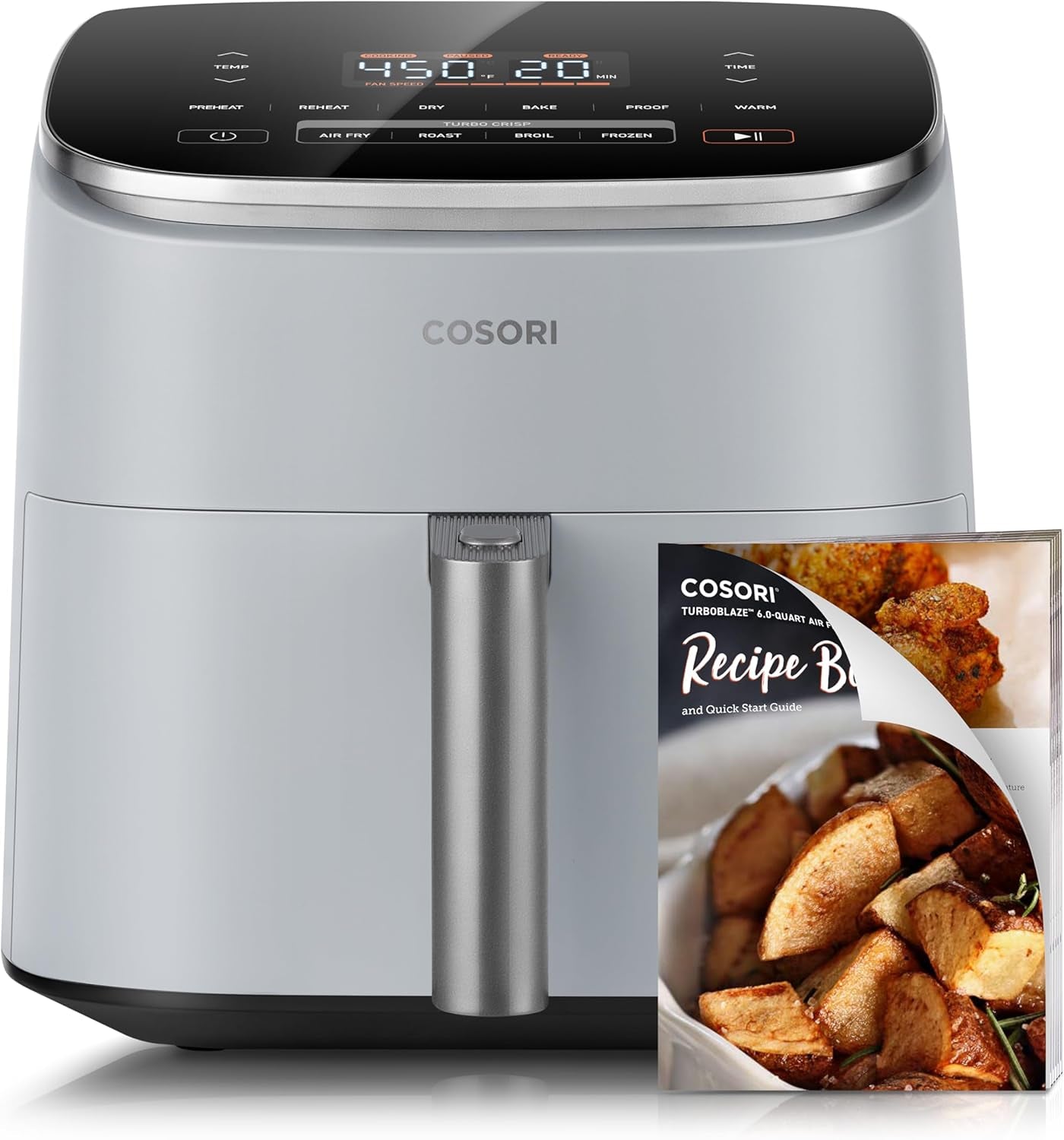 Air Fryer 9-In-1, Compact & Large 6-Qt, Fast Turbo Modes, 90°–450°F Even Results with Precise Temperature Control, up to 95% Less Oil*, Roast, Bake, Dry, Reheat, Frozen, Broil, Proof, Grey