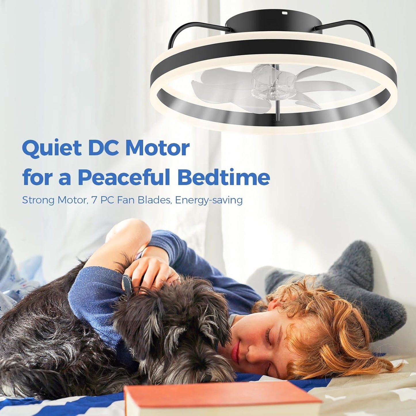 Ceiling Fans 20" with Lights and Remote, Ceiling Fan Smart Control Dimmable Low Profile Flush Mount Ceiling Fan Indoor/Outdoor Modern with Light for Living Room, Bedroom, Kitchen