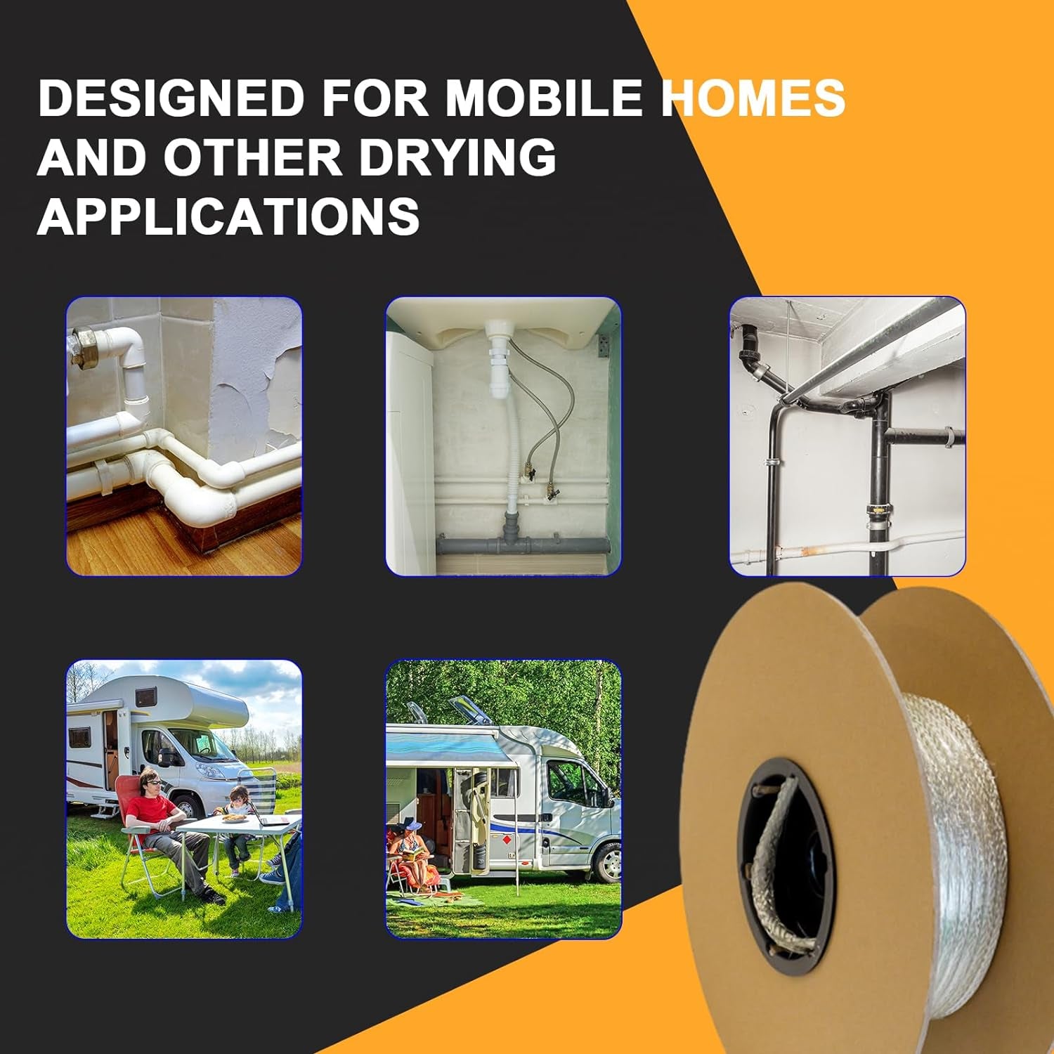 Mobile Home 100' Heat Cable HTM Braid Self Regulating Heating Tape Water Line Freeze Protection Heat Trace for Water Pipes