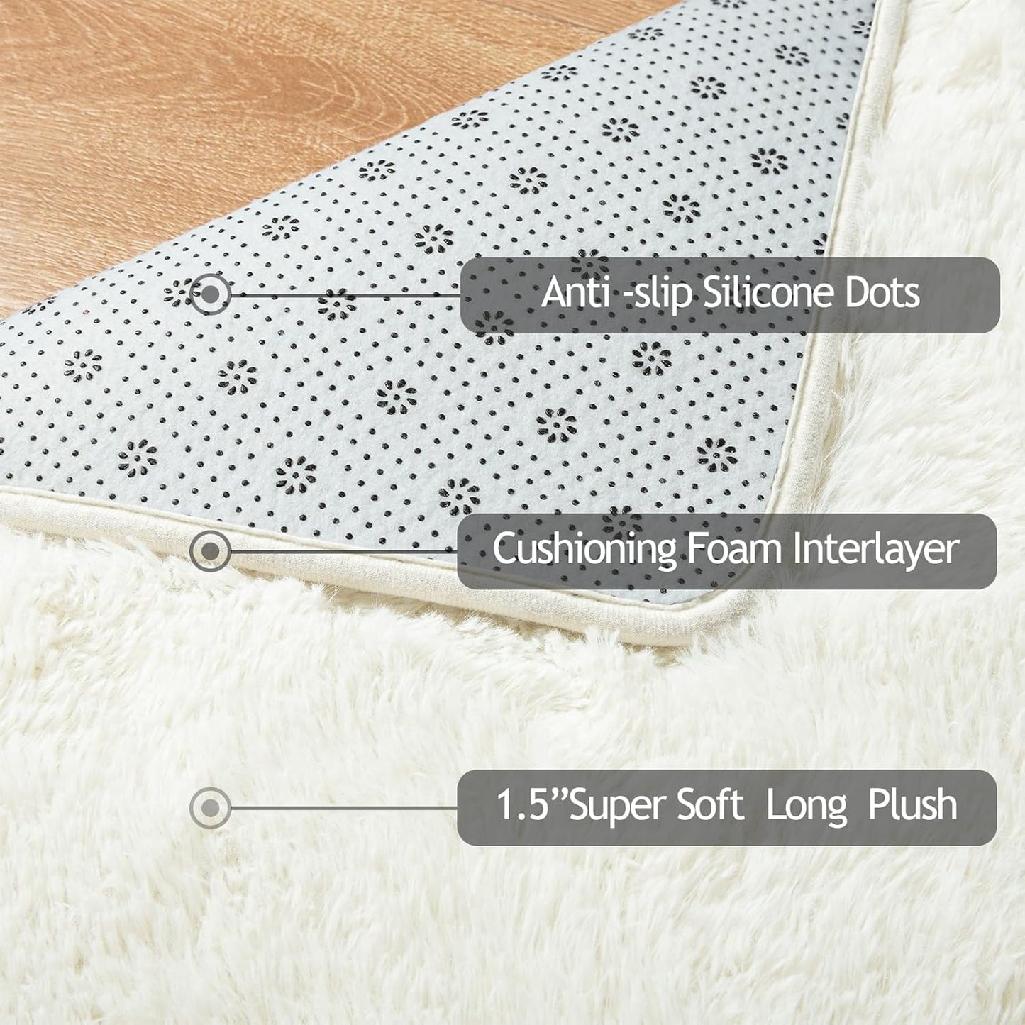 Rug for Bedroom 3X5 Feet Area Rug for Living Room Super Soft Shaggy Rugs for Kids Room Fluffy Fuzzy Carpets Long Plush Bedside Rug Nursery Christmas Home Decor for Boys Girls, Creamy White