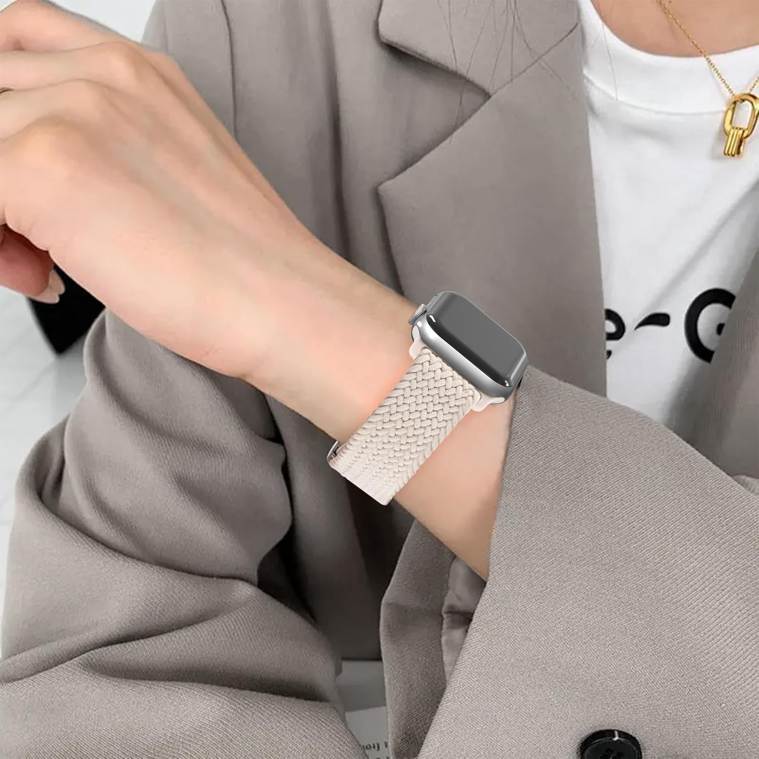 Magnetic Stretchy Watch Band Compatible for Apple Watch Band 38Mm 40Mm 41Mm,Comfortable Adjustable Straps Wristbands for Iwatch Series 9 8 7 6 5 4 SE 3 2 1 Ultra 1 2 Women Men,Starlight