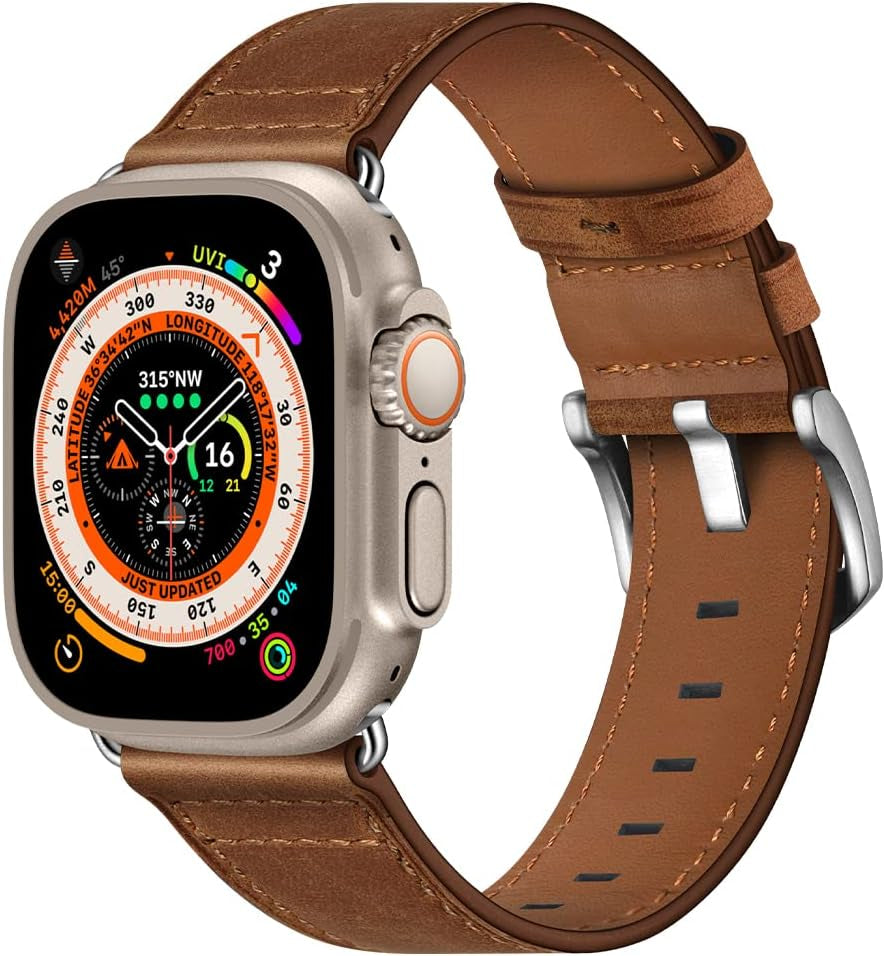 Leather Band Compatible with Apple Watch Vintage Classical Bands Dark Brown Replacement Strap for Iwatch Series 9 8 7 45Mm Series 6 SE 5 4 3 2 1 Nike Space Black Grey 42Mm 44Mm Men Women