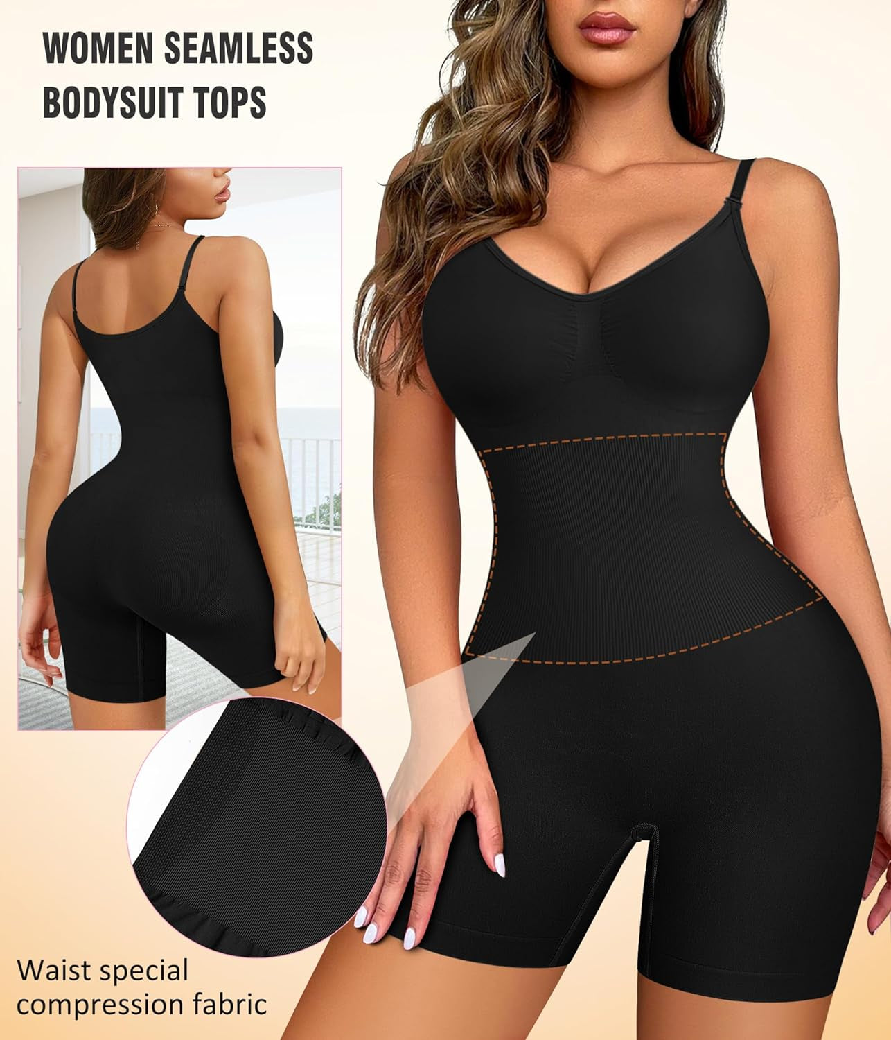 Women Slimming Bodysuits Shapewear Tops Tummy Control Body Shaper Spaghetti Strap Camisole Leotards Bodycon Jumpsuit