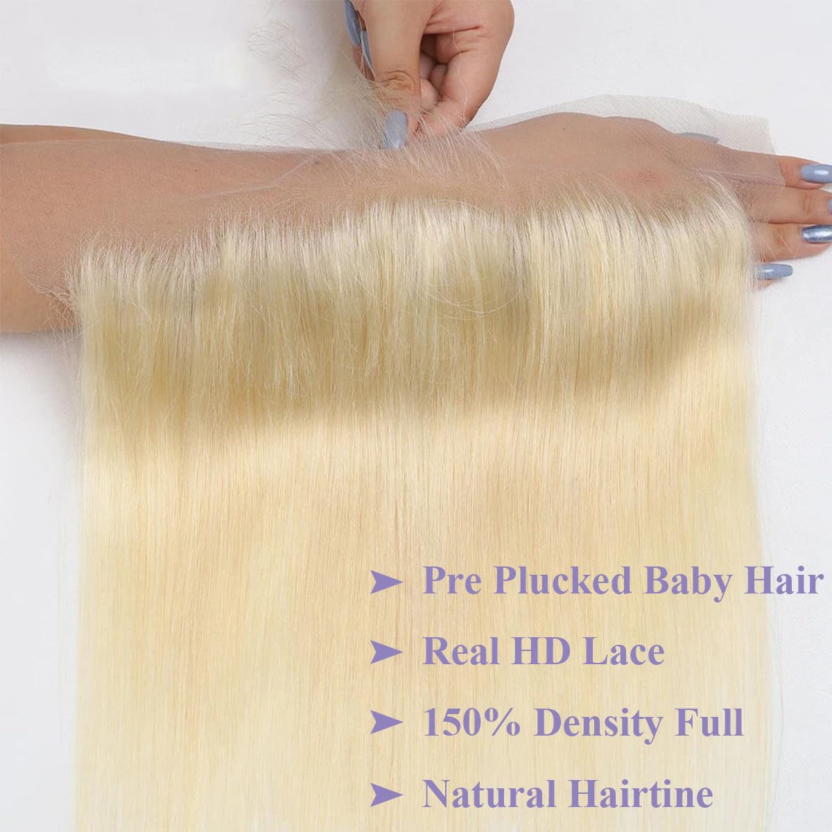 613 Blonde Frontal 13X4 HD Transparent Lace Frontal Closure with Baby Hair 100% Blonde Human Hair 613 Frontal Ear to Ear 613 Frontal Free Part Natural Hairline 150% Density 18 Inch