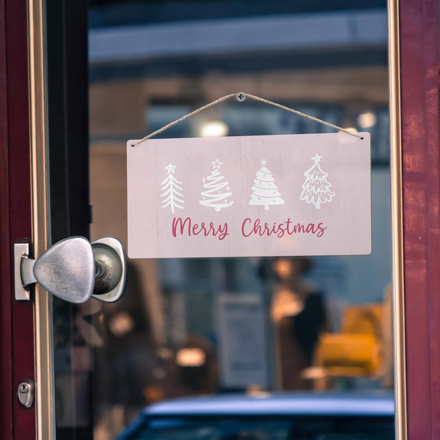 Pink Christmas Trees Hanging Wooden Signs 12X6, Merry Christmas Signs, Christmas Door Sign, Pink Christmas Decorations, Christams Trees Signs for Home Room Office Hanging Wall Decor