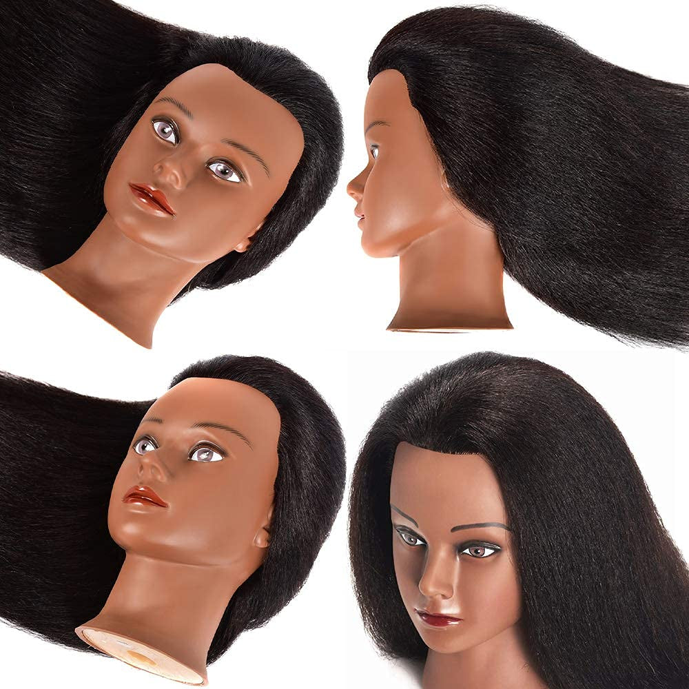Mannequin Head 100% Real Hair for Cosmetology Manikin 16 Inch Doll Head Hairdresser Hairstylist Training Practice Styling Braiding Styling Curling Coiling Display Cosmetology with Stand