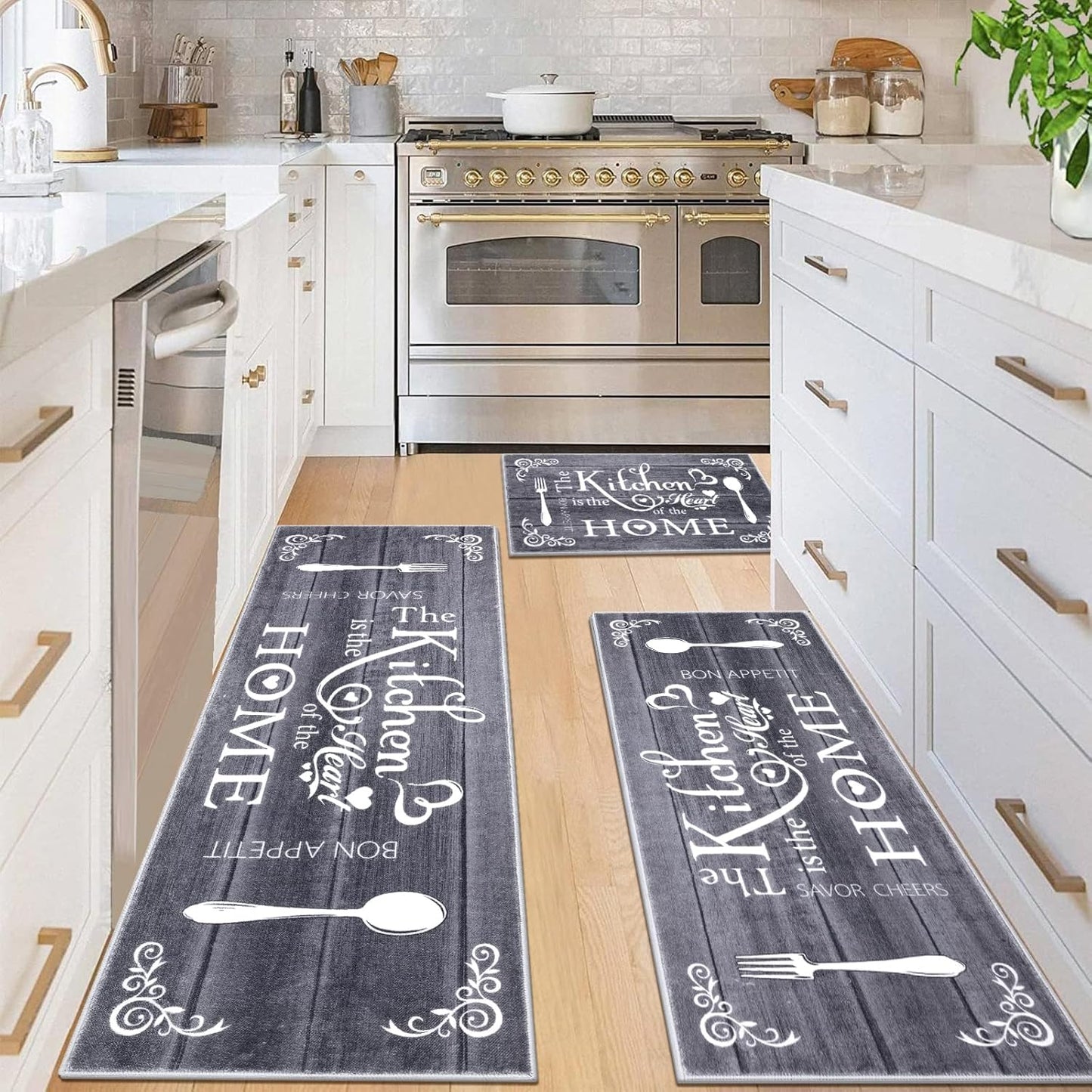 Boho Kitchen Rug Sets 3 Pieces, Washable Kitchen Mats for Floor, Non Slip Soft Kitchen Area Rug Floor Mat for Kitchen, Laundry Room and Hallway (Teal, 20''X32''+20''X47''+20''X59'')