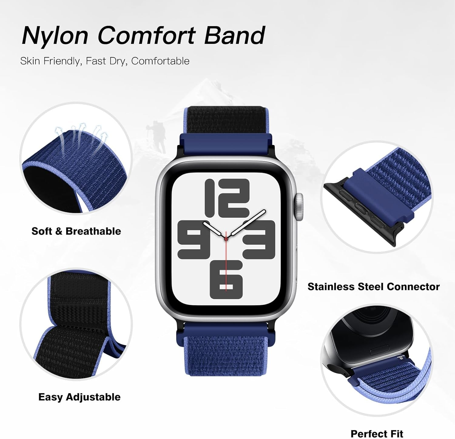 6 Pack Nylon Sport Loop Band Compatible with Apple Watch Band 38Mm 40Mm 41Mm 42Mm 44Mm 45Mm 46Mm 49Mm Women Men, Soft Adjustable Braided Replacement Straps for Iwatch Series 10 9 8 7 6 5 4 3 2 1 SE Ultra
