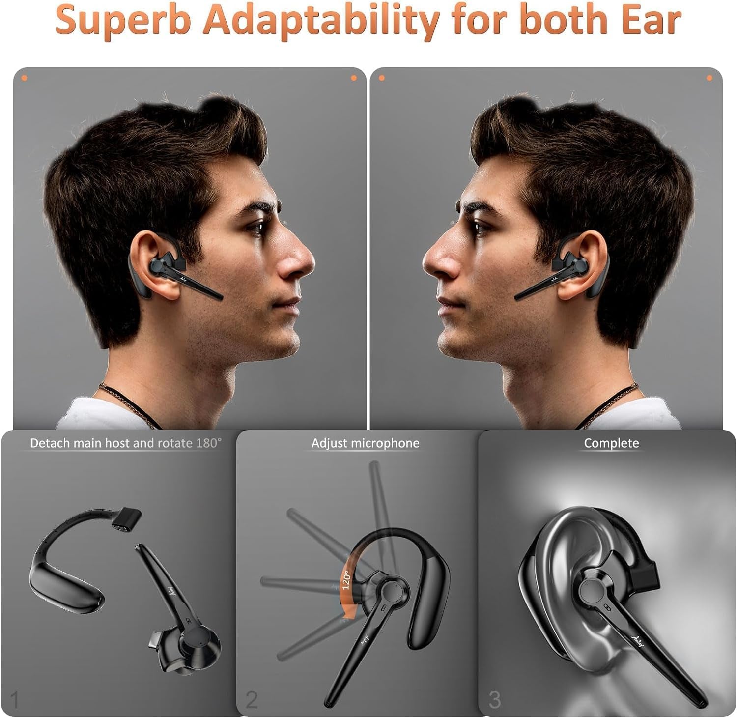 Wireless Bluetooth Headset with Microphone 30 Hrs Talking Time V5.3 Auriculares Bluetooth Earpiece,Ai Noise Cancelling Bluetooth Earphones for Trucker Office Home TRUCK DRIVER