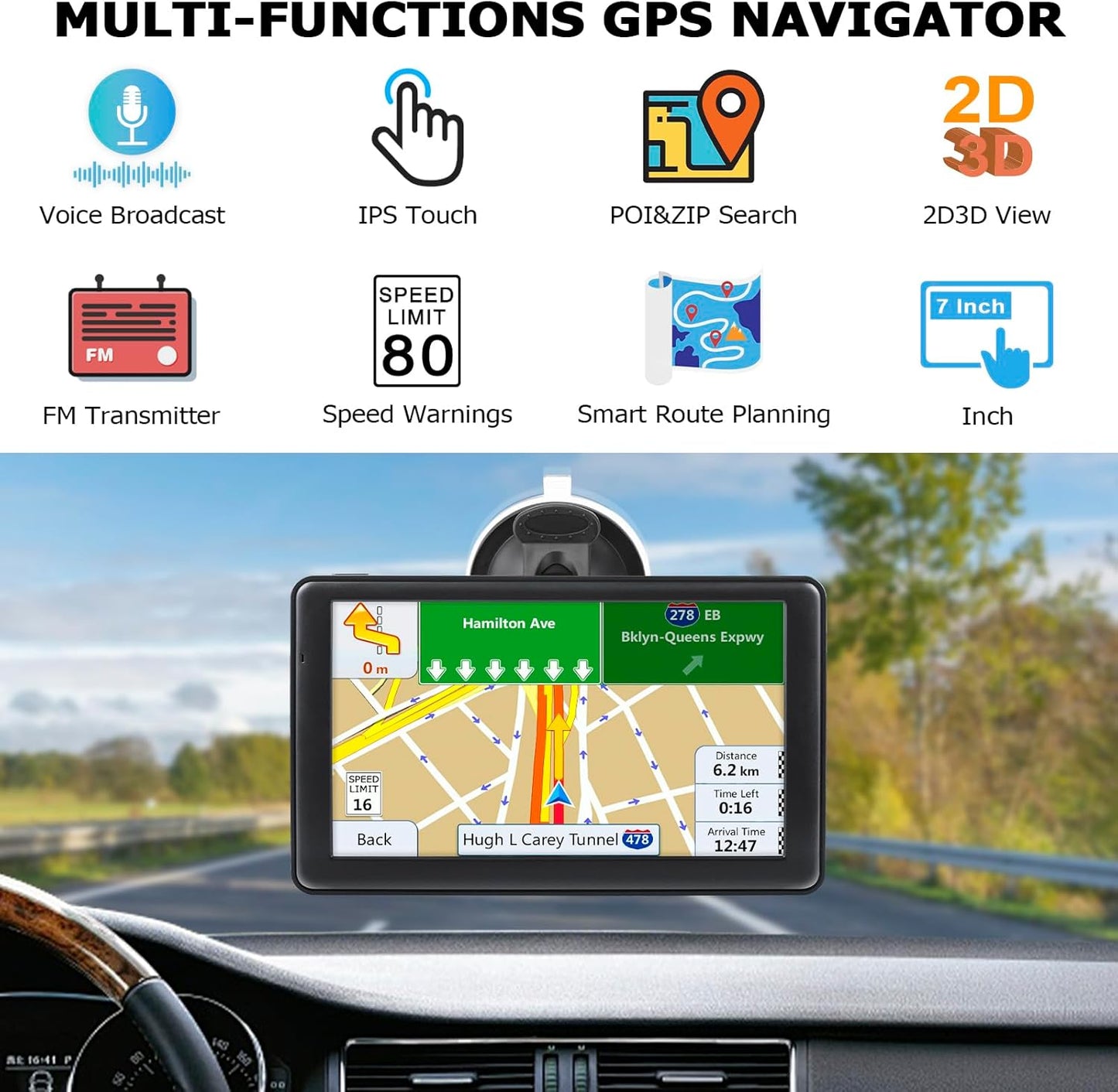 GPS Navigator for Car Truck, GPS Commercial Drivers 2025 Trucker GPS for Semi Truck with 7 in GPS Navigation Systems(Map Free Lifetime Updates), Voice Assist, Speed Limit Warnings TRUCK DRIVER