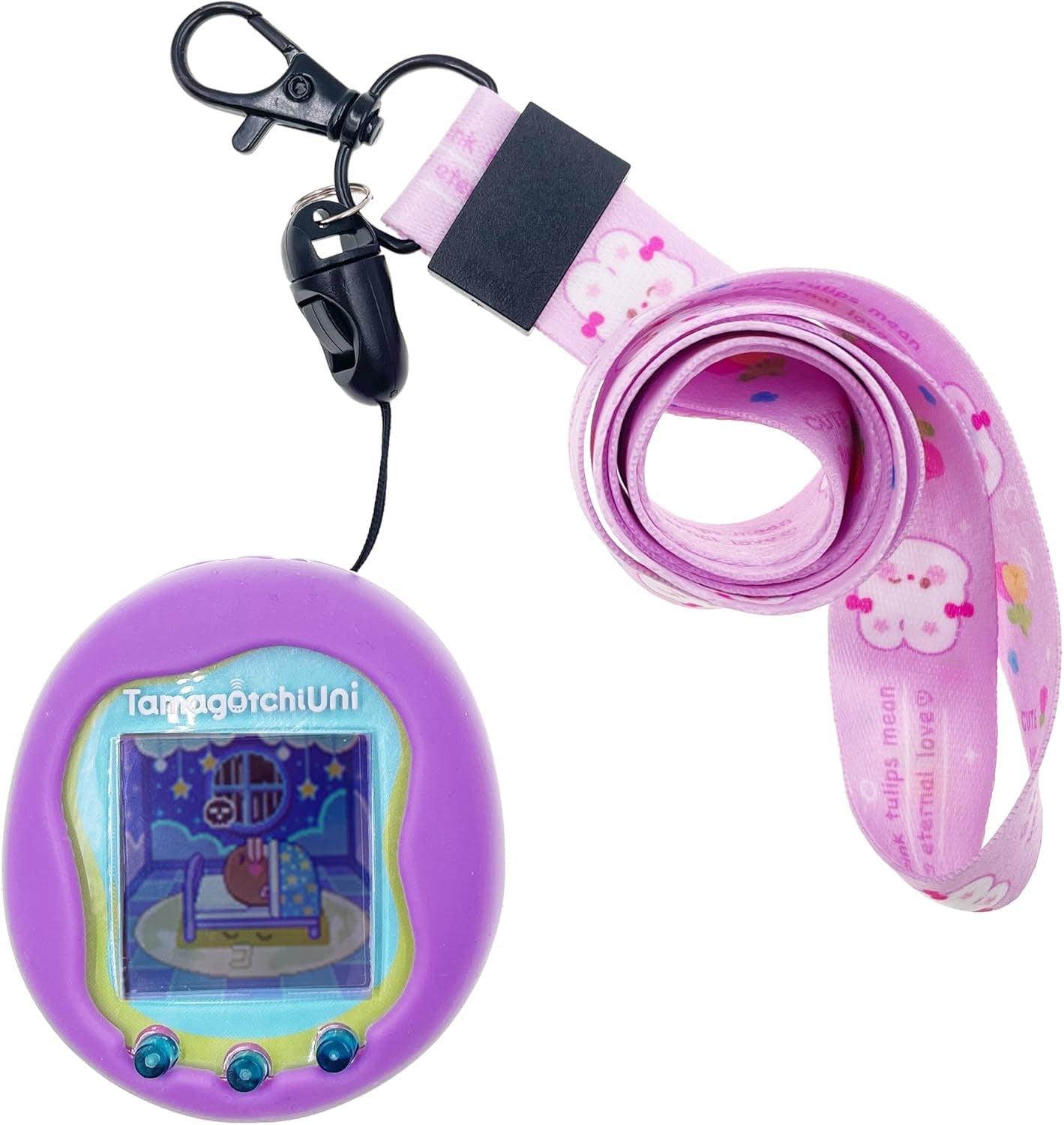 Silicone Case Cover, Lanyard and Screen Protector Film for Tamagotchi Uni Virtual Interactive Pet Game Machine (Purple) ZOUSA