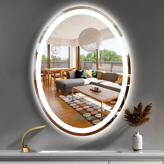 Oval Bathroom Lighted Vanity Mirror with Lights 30 X 20 Inch Wall LED Oval Mirror with Lights 3 Color Dimmable anti Fog Oval Lighted Mirror for Bathroom Oval Makeup Light up Smart Mirror