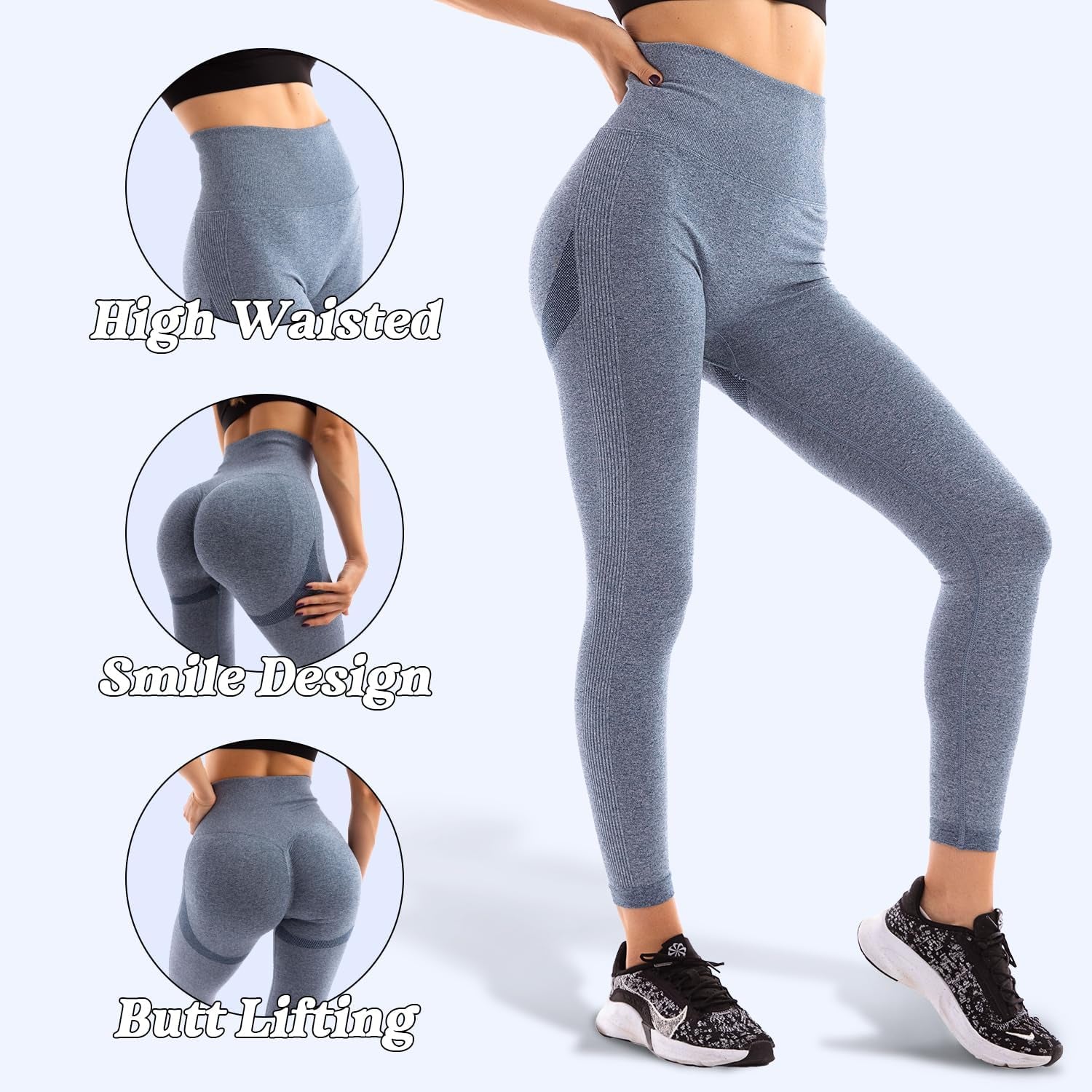 Workout Leggings for Women - Butt Lifting High Waisted Scrunch Butt Gym Seamless Leggings