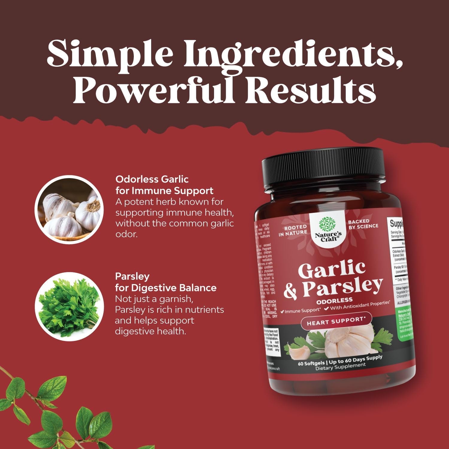 Super Concentrated Odorless Garlic Supplement - No Smell Easy to Swallow Antioxidant Garlic Pills for Immune Support and Heart Health - Odorless Softgels with Parsley Non GMO and Gluten Free TLBH