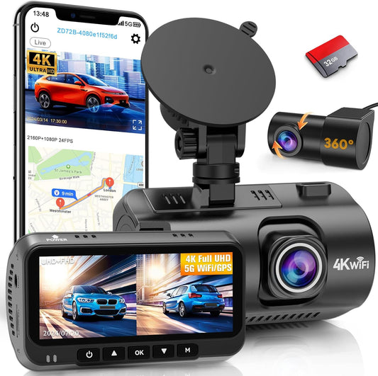 Dash Cam Front and Rear: 4K Easy Setup Car Camera Built-In GPS 5G Wifi - Clear Night Vision Dash Camera with 3.16" Screen 24H Parking Mode USB Powered