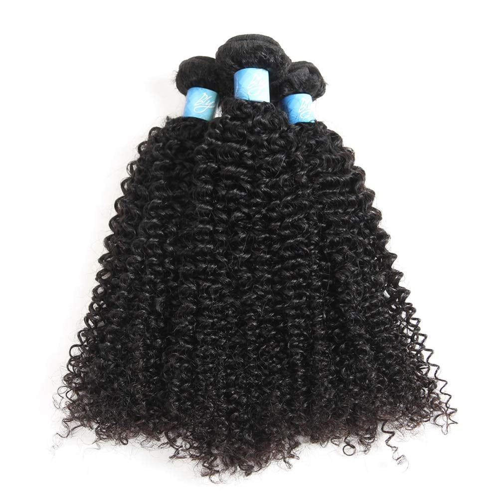 7A Mongolian Kinky Curly Human Hair Bundles 18/20/22 Inch Unprocessed Hair Weave Weft for Black Women Natural Color