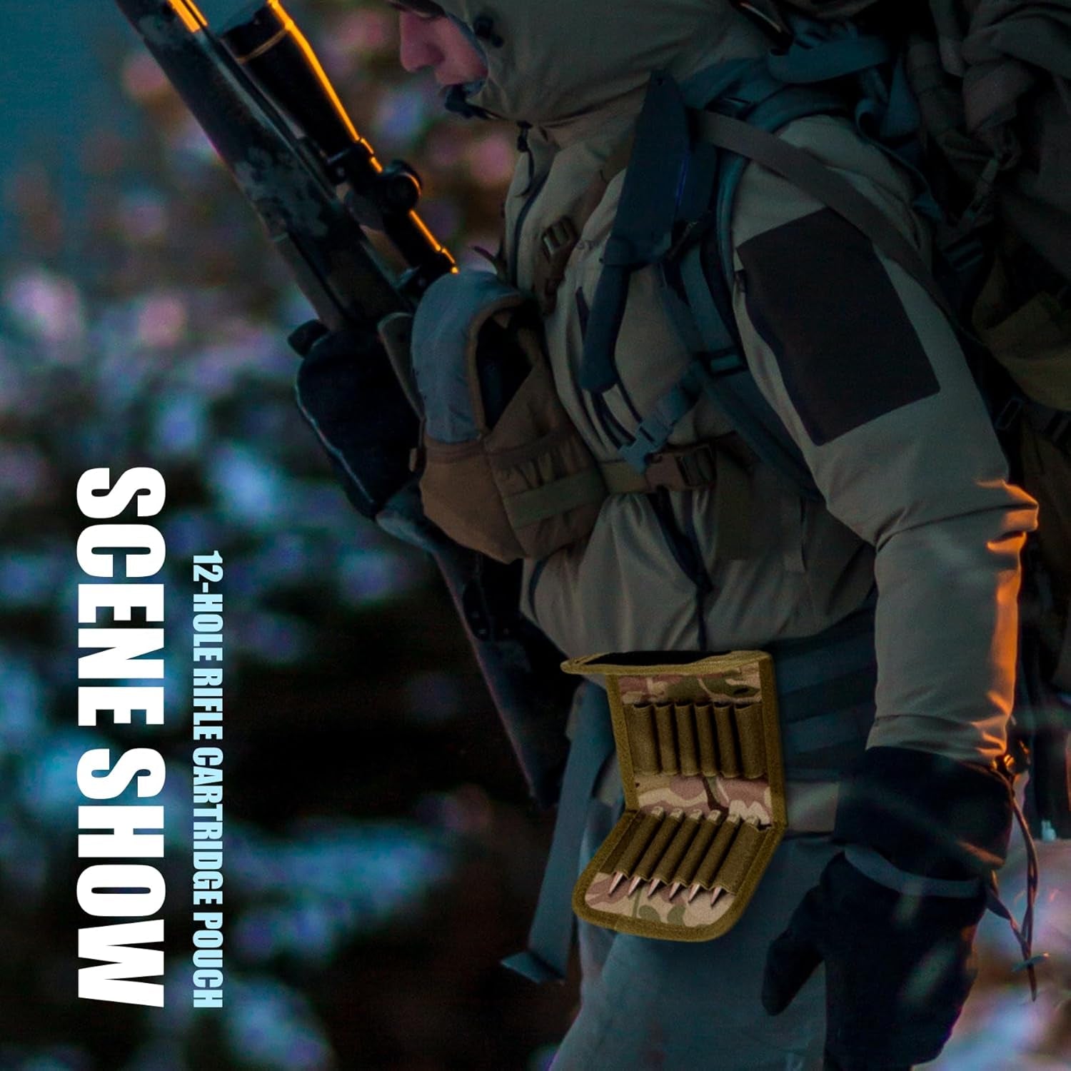 Tactical Molle Outdoor 12 round Rifle Ammo Bag Foldable Utility Hunting Rifle Magazine Pouch 12 Rifle Bullets Cartridge Holder