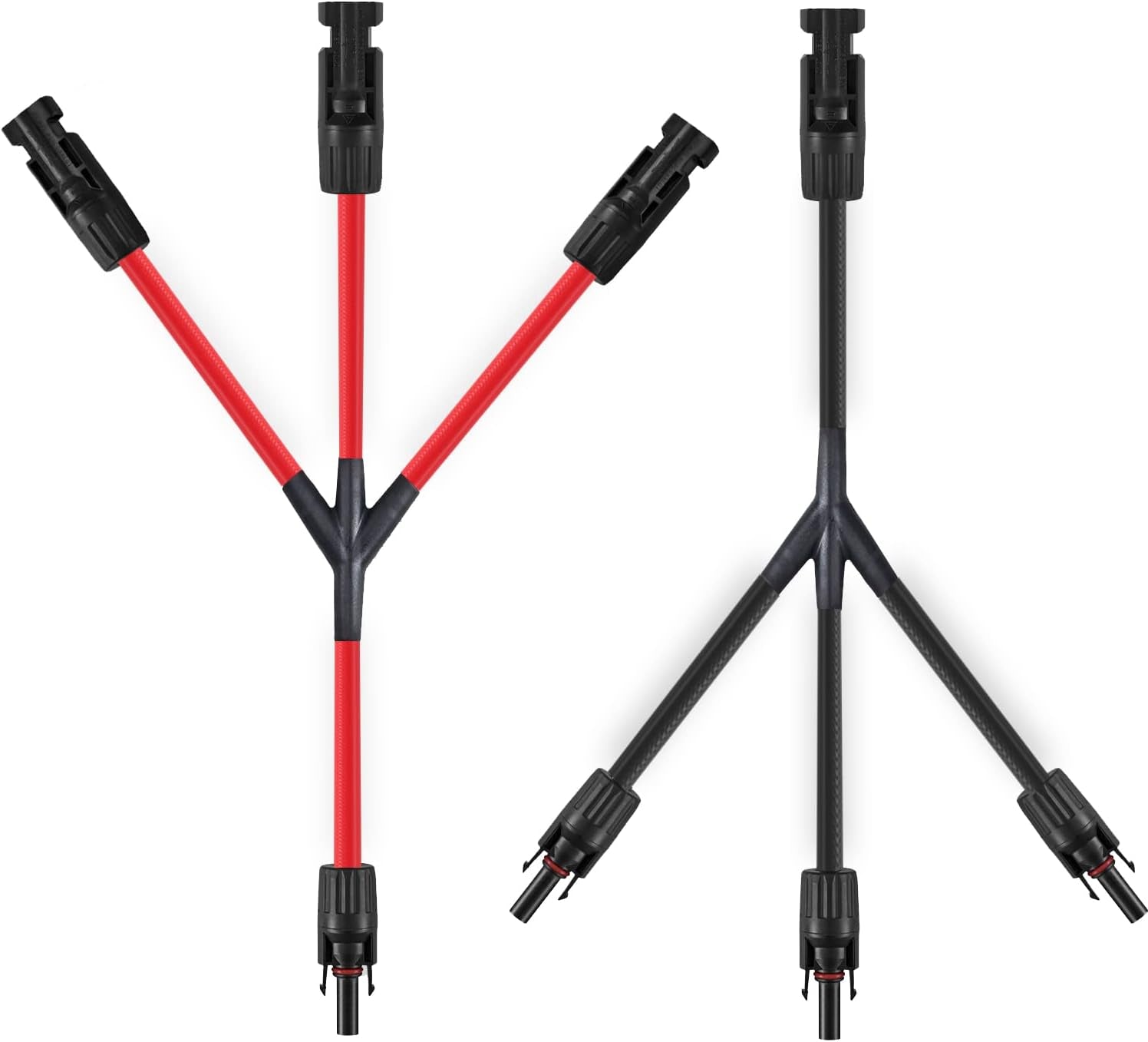 2 Pairs Solar Connectors Y Branch Parallel Adapters 10AWG Cable for Solar Panel (Red & Black)