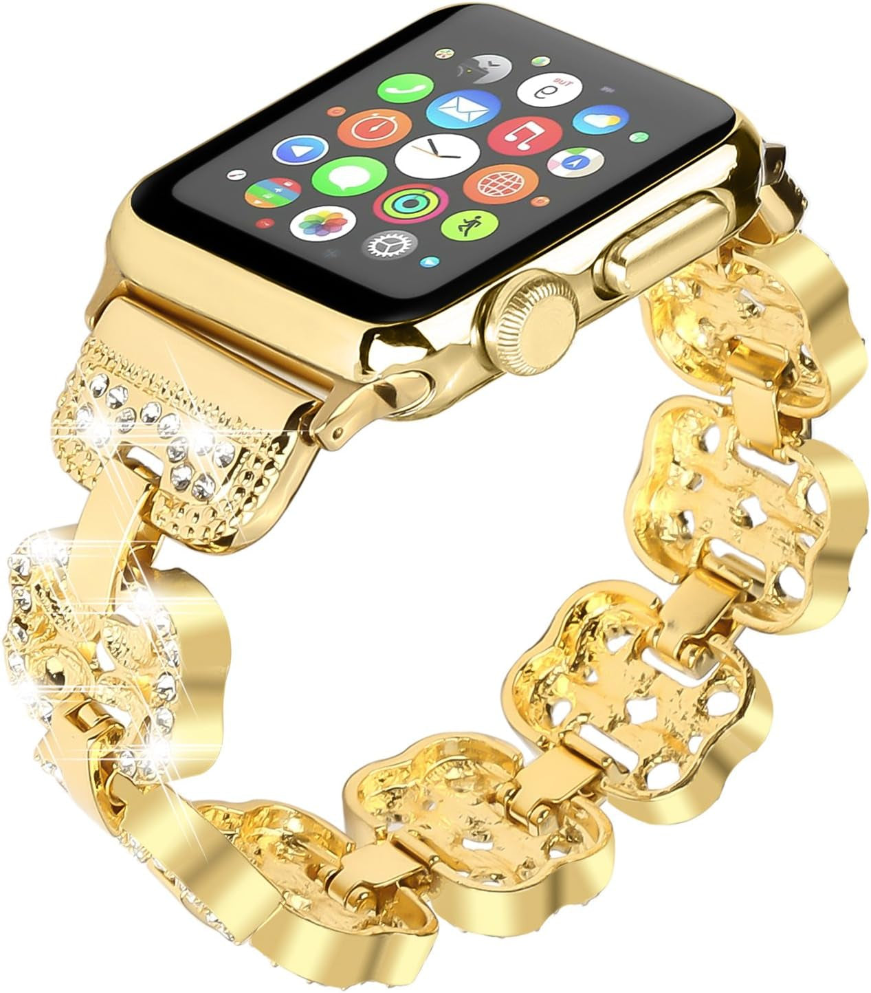 Rhinestone Bracelet for Apple Watch Band Series 9 8 7 6 5 4 3 2 1 SE 41Mm 38Mm 40Mm 49Mm 45Mm 42Mm 44Mm Women Girl Adjustable Jewelry Handmade Gift Replacement Strap for Iwatch Band