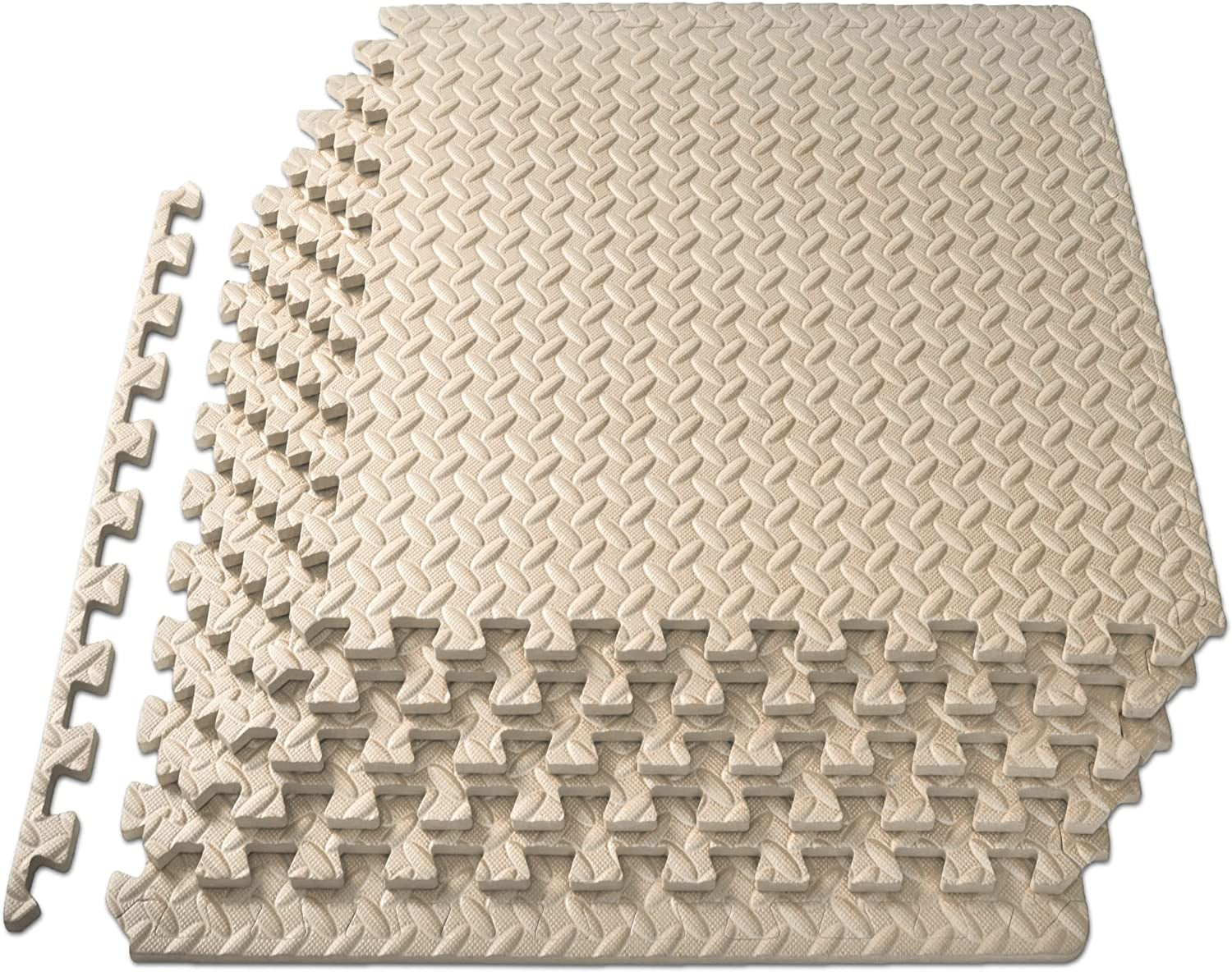 Puzzle Exercise Mat ½ In, EVA Interlocking Foam Floor Tiles for Home Gym, Mat for Home Workout Equipment, Floor Padding for Kids, Black, 24 in X 24 in X ½ In, 48 Sq Ft - 12 Tiles
