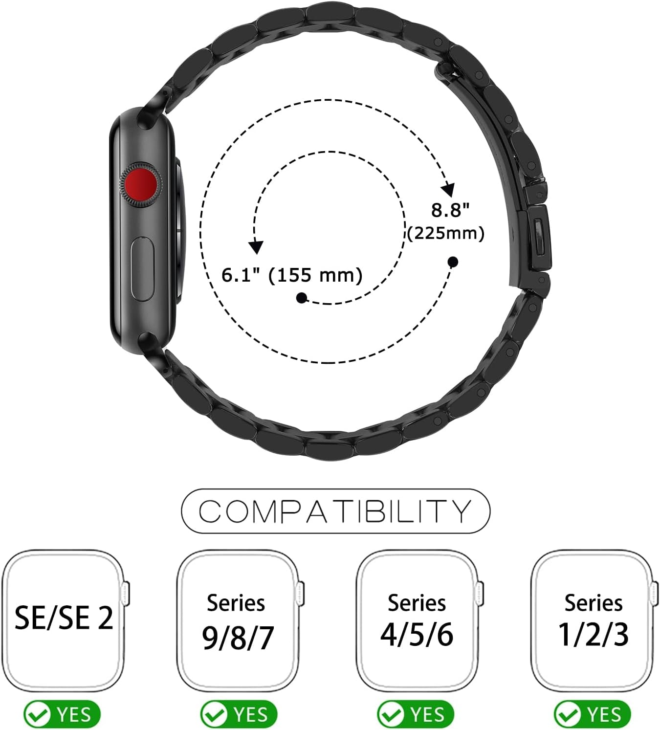 Band Compatible with Apple Watch Band 41Mm 40Mm 38Mm Premium Stainless Steel Metal Replacement Strap Compatible with Apple Watch SE Series 9 8 7 6 5 4 3 2 1 (Black)