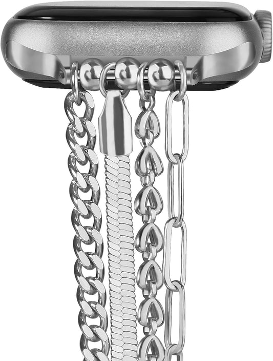 Chain Bracelet Compatible for Apple Watch Band, Women Fashion Slim Jewelry Dressy Iwatch Bands Series 10 9 8 7 SE 6 5 4 3 Series 2 1