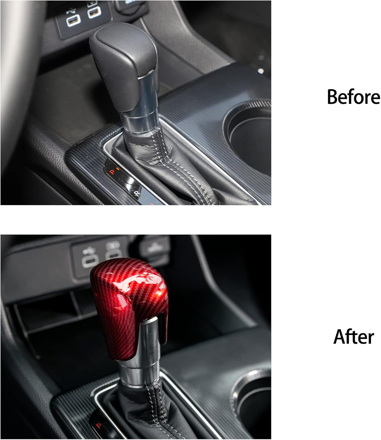 Compatible with Honda Civic 2022 2023 2024 2025 for CRV HRV 2023 2024 2025 for Accord 2018-2024 2025 Accessories Car Center Console Gear Shift Knob Cover Trim Cap -Red Carbon
