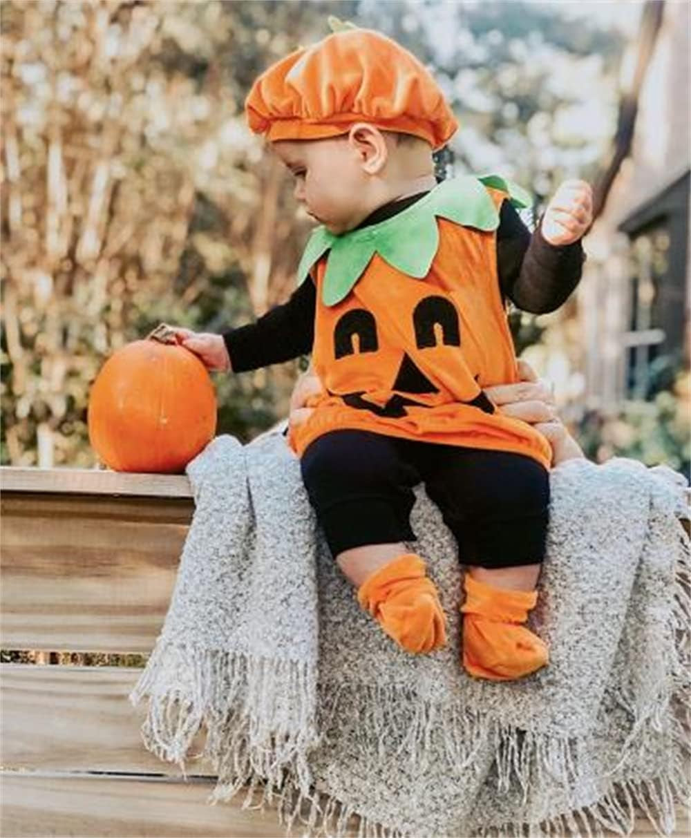 Baby Halloween Costumes Pumpkin Costumes Hoodie Romper Jumpsuit Halloween Unisex Baby Outfits Cosplay Clothes