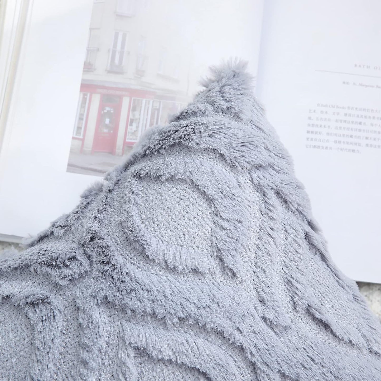 Decorative Throw Pillow Covers 18X18, Soft Plush Faux Wool Couch Pillow Covers for Home, Set of 2, Blue Grey