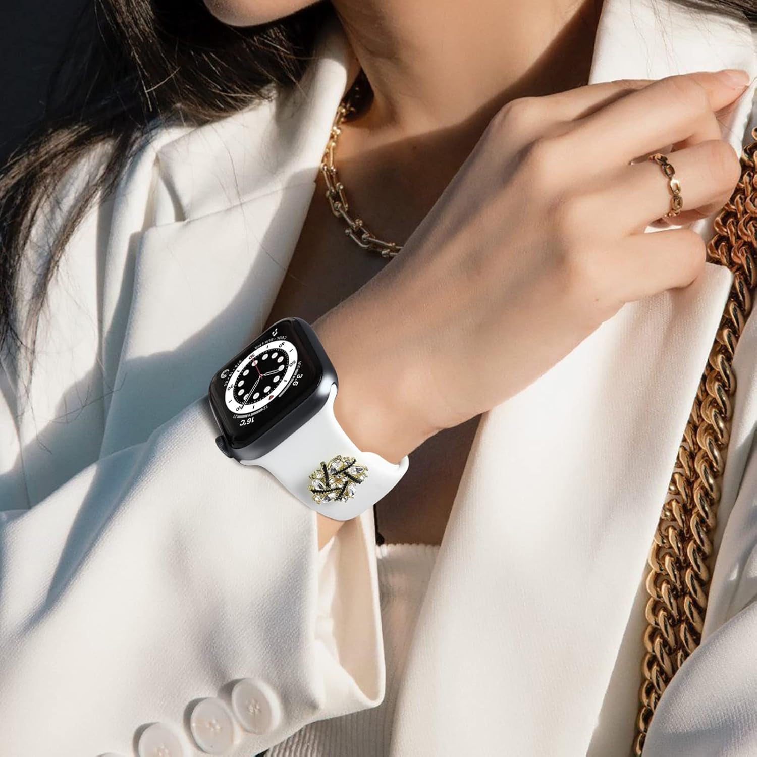 Designer Silicone Watch Band Compatible with Apple Watch 41Mm 40Mm 38Mm 45Mm 44Mm 42Mm 49Mm, Cute Women Iwatch Bracelet Charm Strap, Fancy Wristband for Series Ultra 8 7 6 5 4 3 2 1 SE