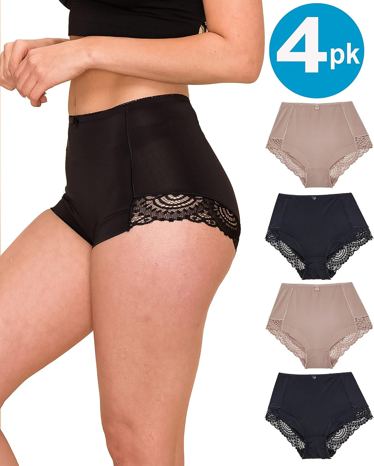 Womens Briefs Underwear Tummy Control Panties S-Plus Size 4 Pack Girdle Panty