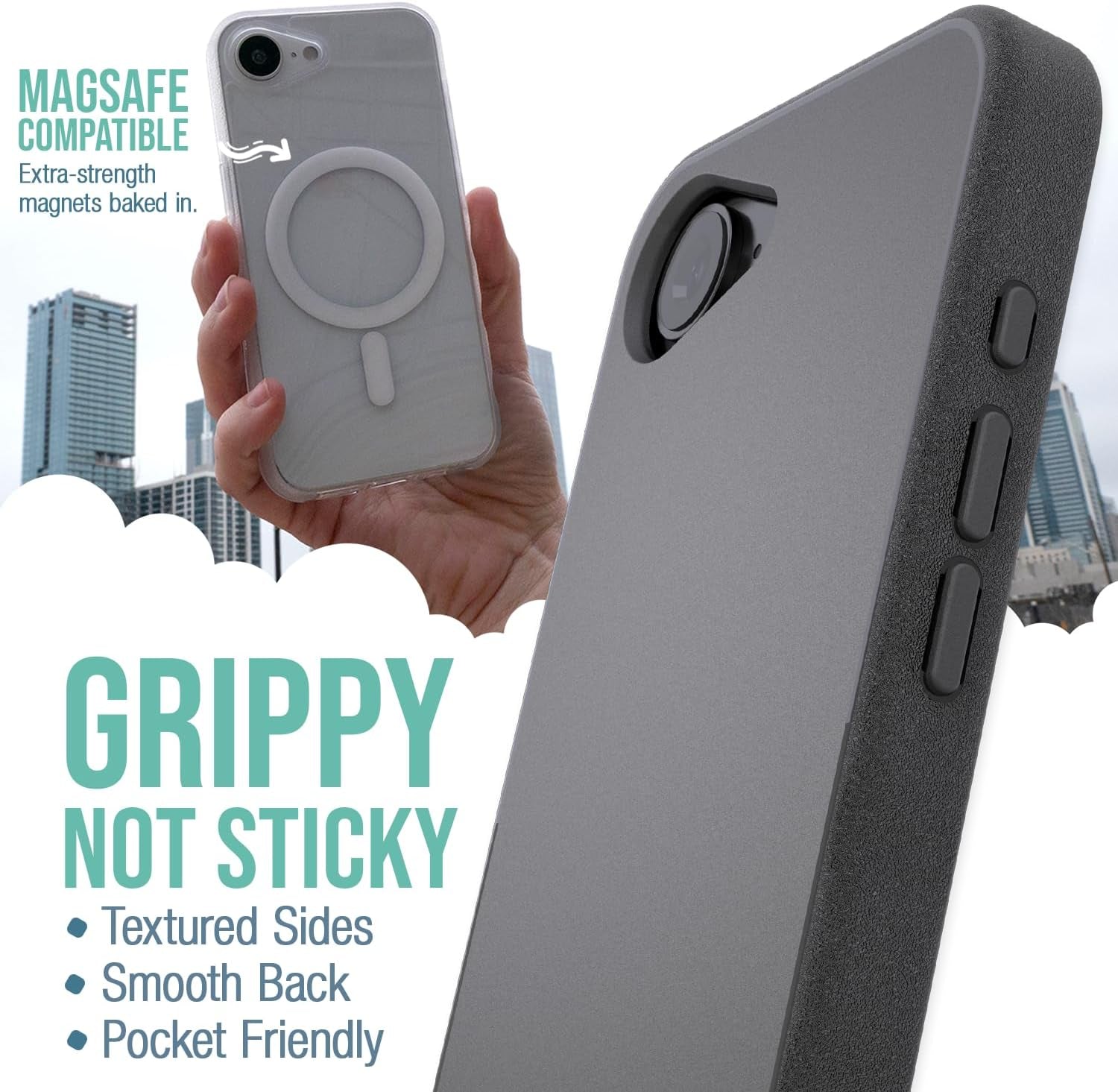 ® Iphone 16E Magsafe Case - Gripmunk Magnetic Slim Case [Lightweight + Protective] Thin Grip Cover with Microfiber Lining for Apple Iphone 16E 2025 - Black Tie Affair