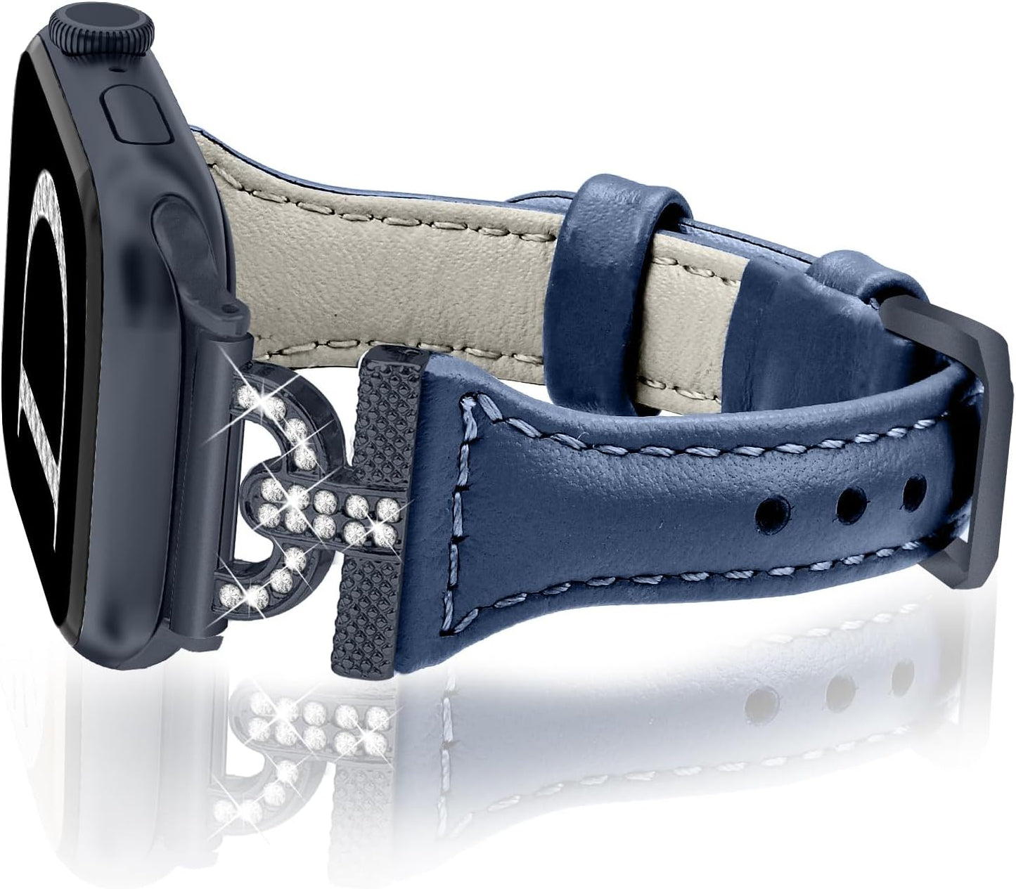 Slim Leather Bands Compatible with Apple Watch Band for Women 40Mm 41Mm 38Mm 44Mm 45Mm 49Mm 42Mm 46Mm, D-Shape Diamonds for Iwatch Women Bands Series 10 9 8 SE 7 6 5 Ultra 4 3 2 1