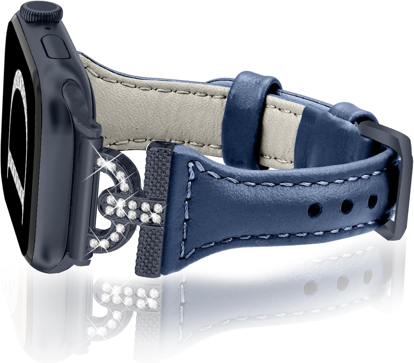 Slim Leather Bands Compatible with Apple Watch Band for Women 40Mm 41Mm 38Mm 44Mm 45Mm 49Mm 42Mm 46Mm, D-Shape Diamonds for Iwatch Women Bands Series 10 9 8 SE 7 6 5 Ultra 4 3 2 1