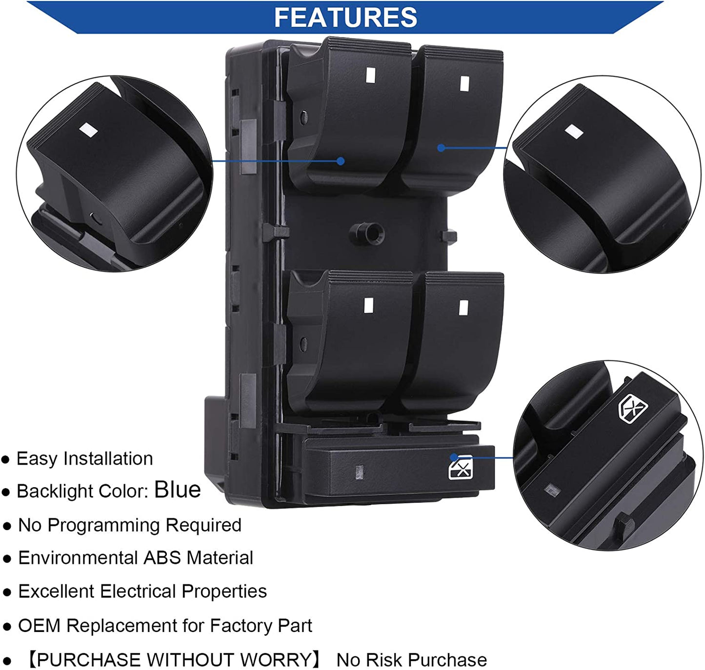 Driver Side Power Master Window Switch, Compatible with Chevy Silverado/Chevrolet Traverse/Hhr/2007-2013 GMC Sierra/Yukon/Buick Enclave Replace OE 20945129 25789692