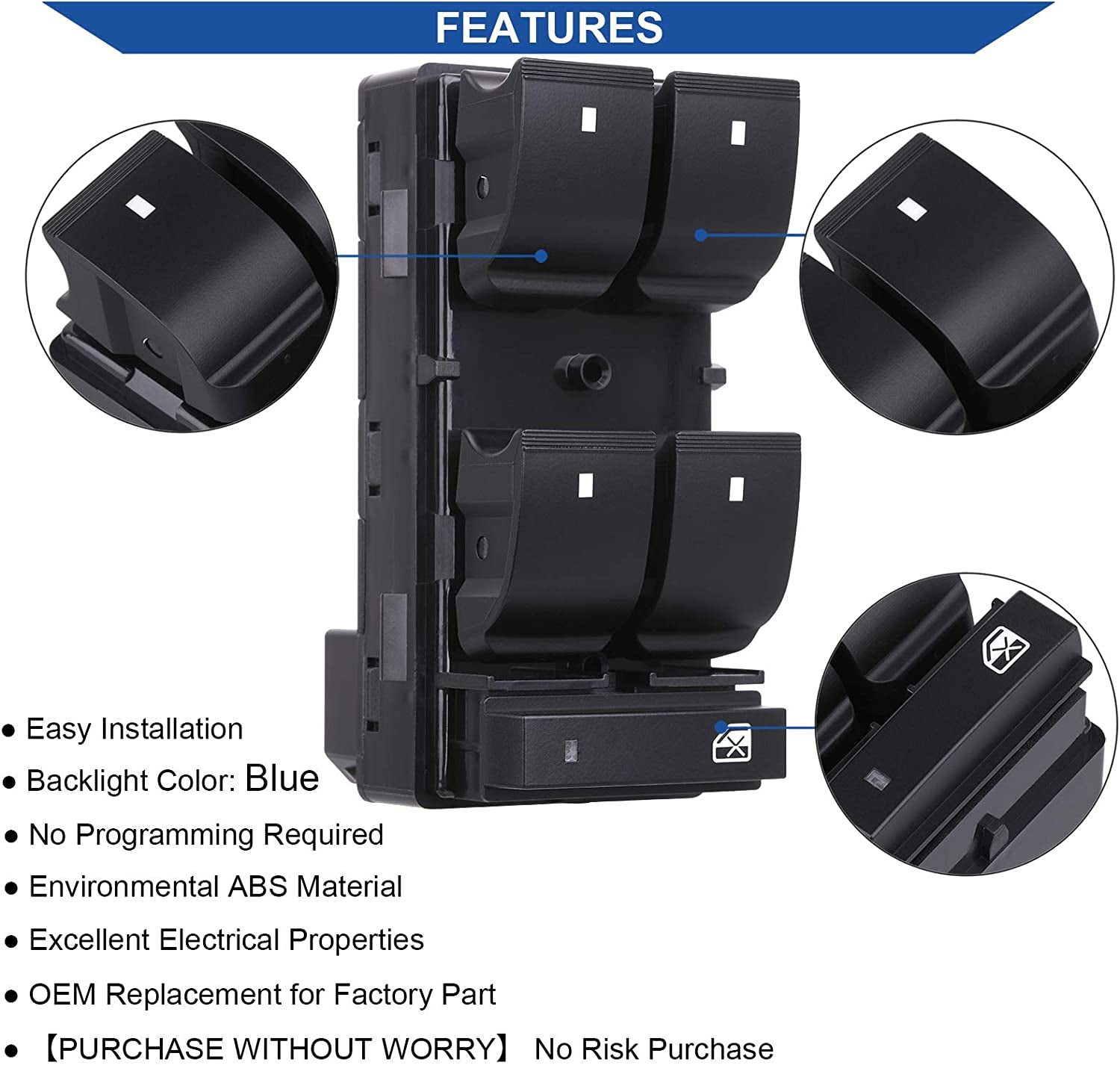 Driver Side Power Master Window Switch, Compatible with Chevy Silverado/Chevrolet Traverse/Hhr/2007-2013 GMC Sierra/Yukon/Buick Enclave Replace OE 20945129 25789692