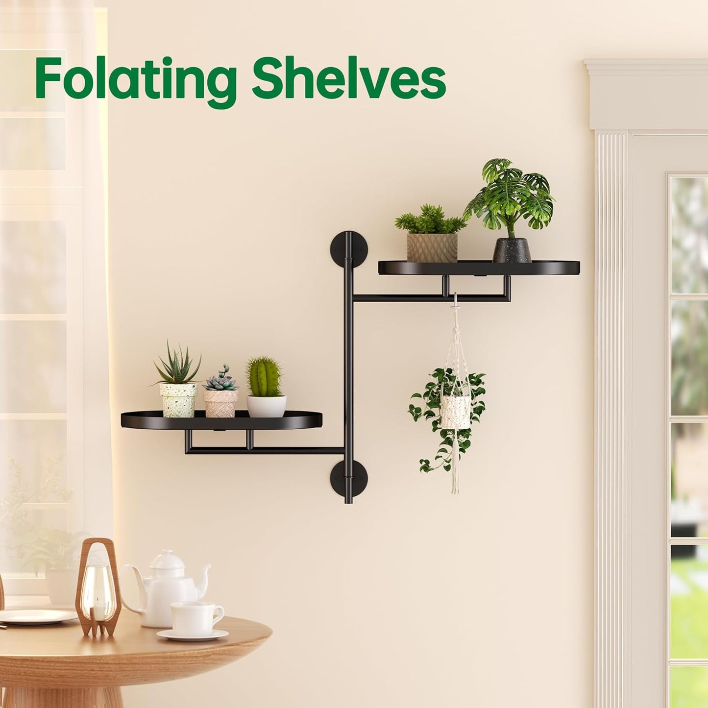 Rotating Window Plant Shelves for Multiple Plants Indoors,2-Tier Metal Corner Black Plant Stand Holder Floating Plant Shelf for Wall，Windows Sill Gifts for Plant Lovers to Enhance Home Decor
