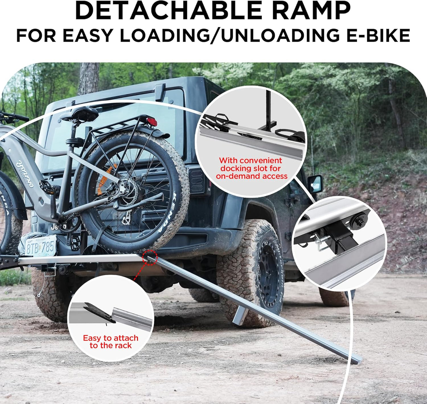 Hitch Mount Single Bike Rack with Ramp for Electric Bike, 100 Lbs. Capacity Bike Carrier for Truck, Trailer, RV, SUV