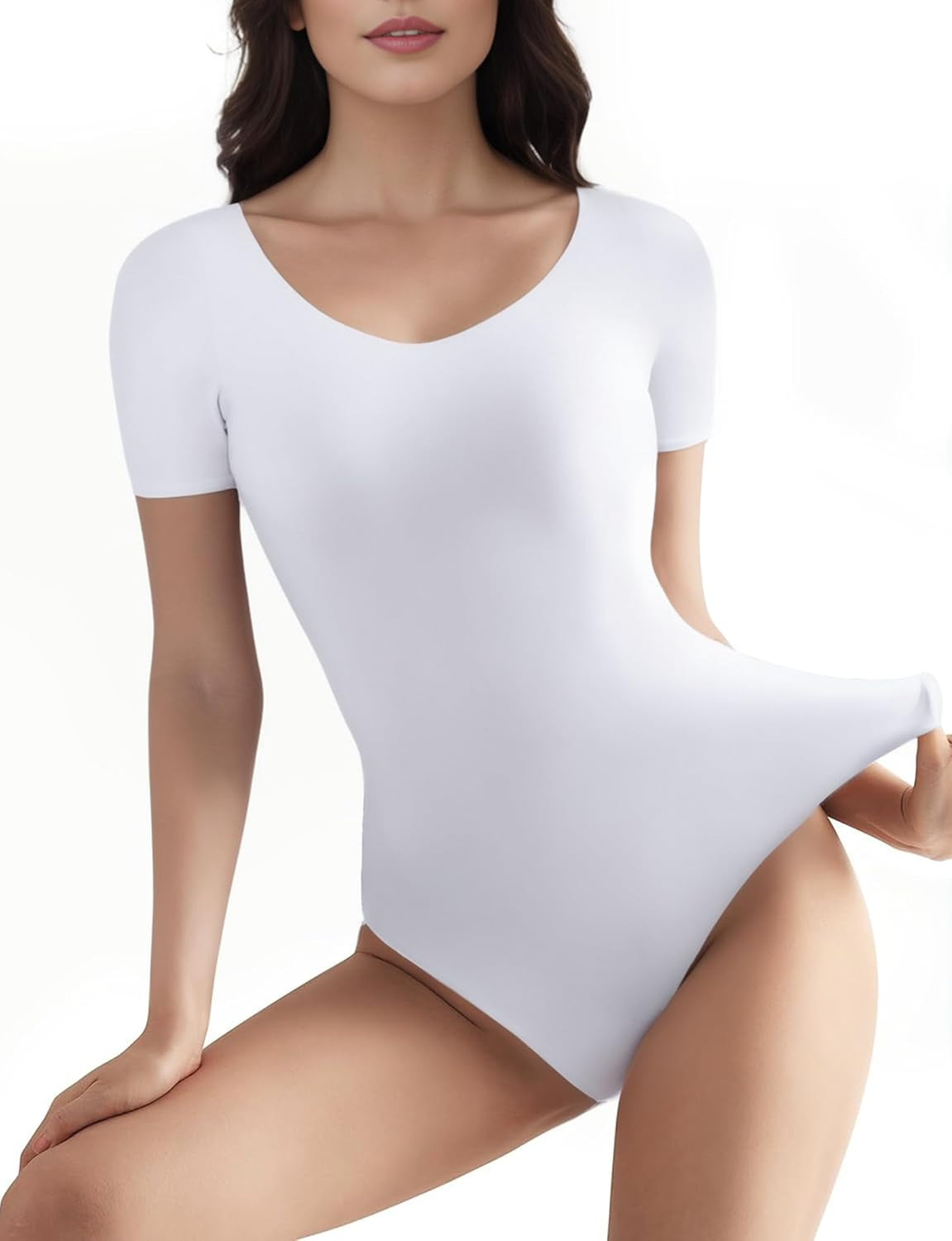 Bodysuits for Womens Crew Neck Short Sleeve Body Suits Tummy Control Compression Shapewear Summer Tops Onesie Shirts