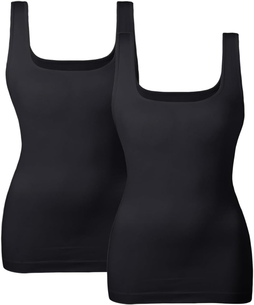 Women Tummy Control Shapewear Tank Tops Seamless Square Neck Compression Tops Slimming Body Shaper Camisole