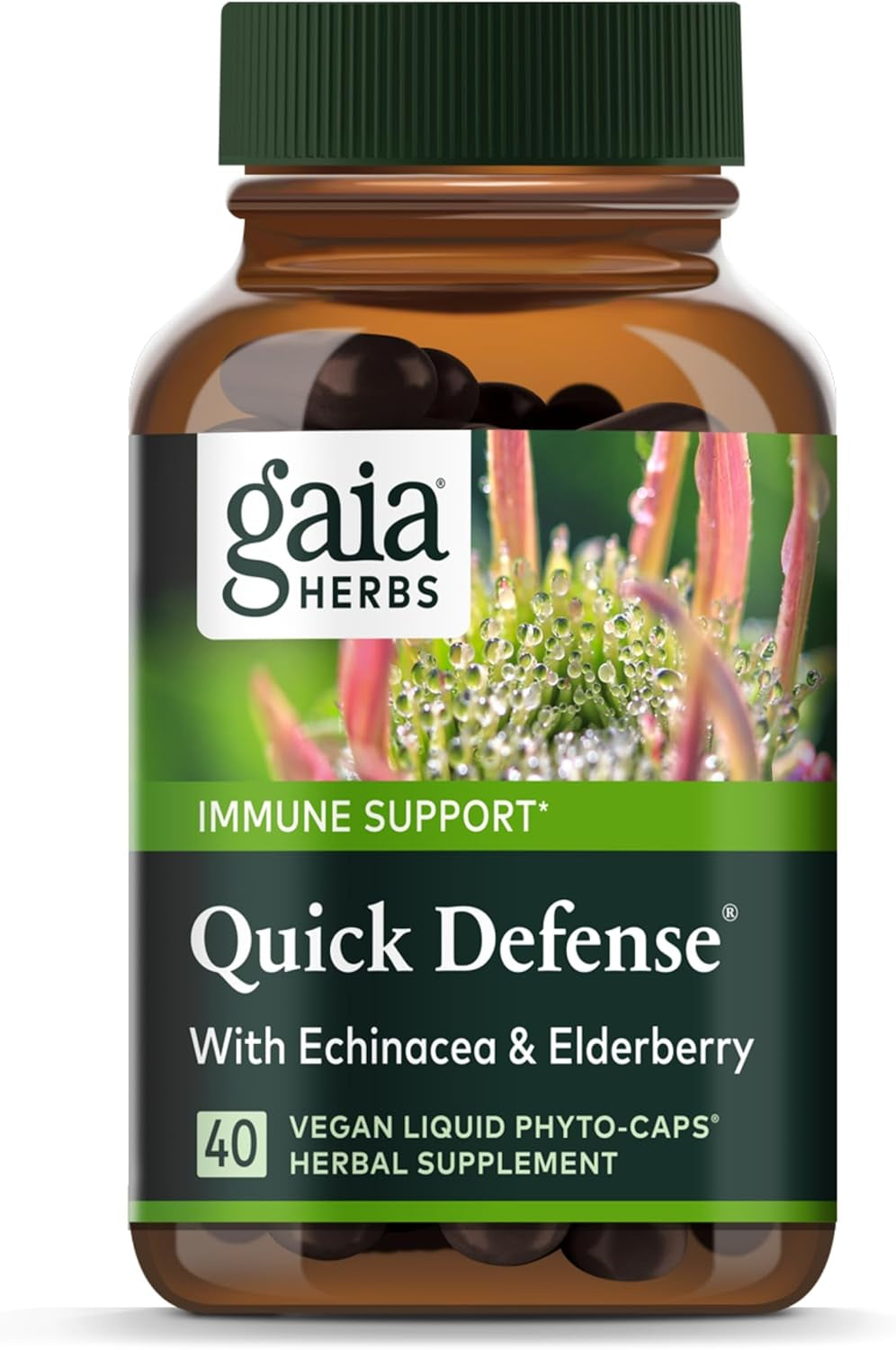 Quick Defense - Fast-Acting Immune Support Supplement for Use at Onset of Symptoms - with Echinacea, Black Elderberry, Ginger & Andrographis - 80 Vegan Liquid Phyto-Capsules (8-Day Supply) TLBH