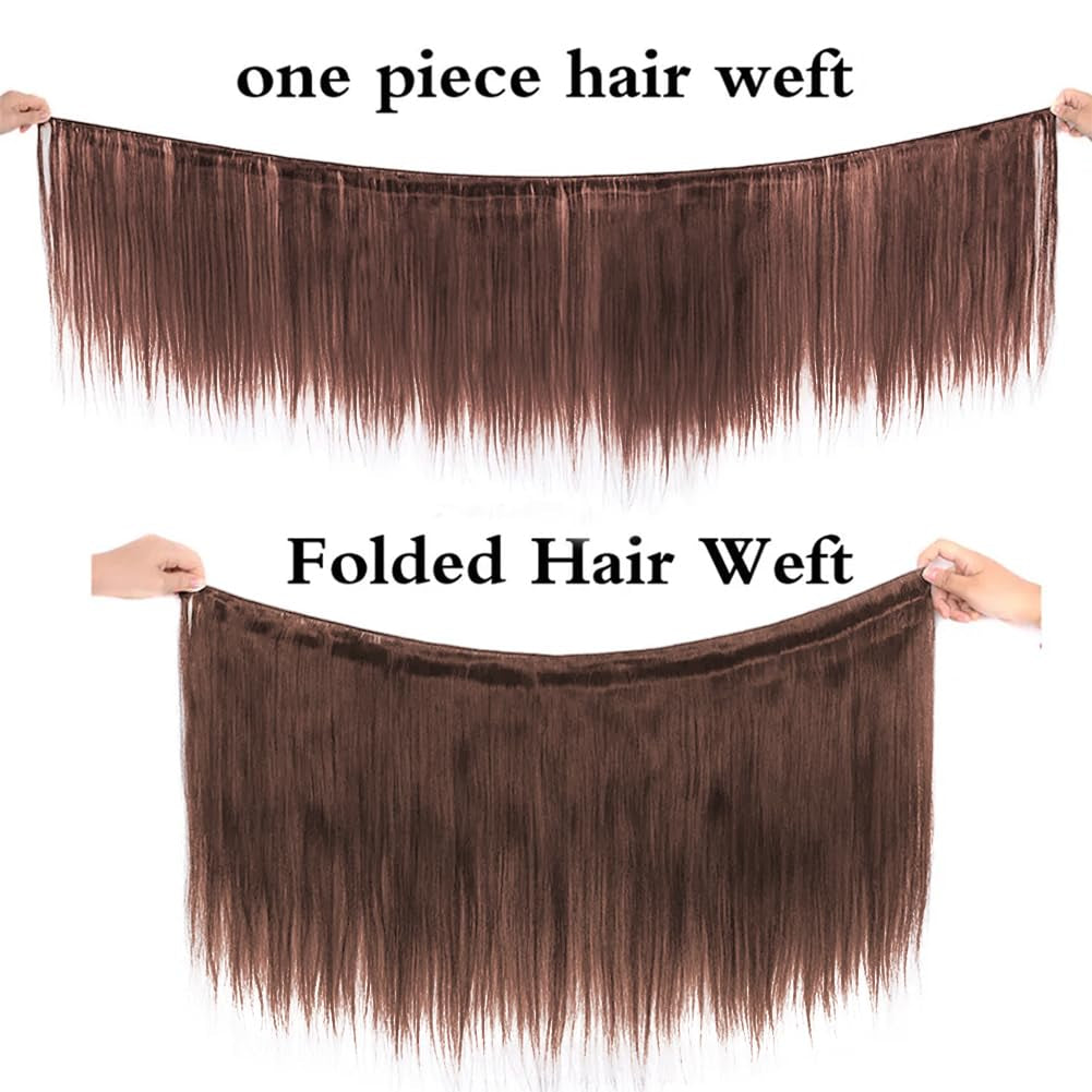 Brown #4 Color Straight Bundles Human Hair 24 26 28 Inch 3 Bundles Deals 12A Brazilian Weave Bundles Human Hair Virgin Remy Double Machin Weft for Women Natural Black Color Hair Extensions