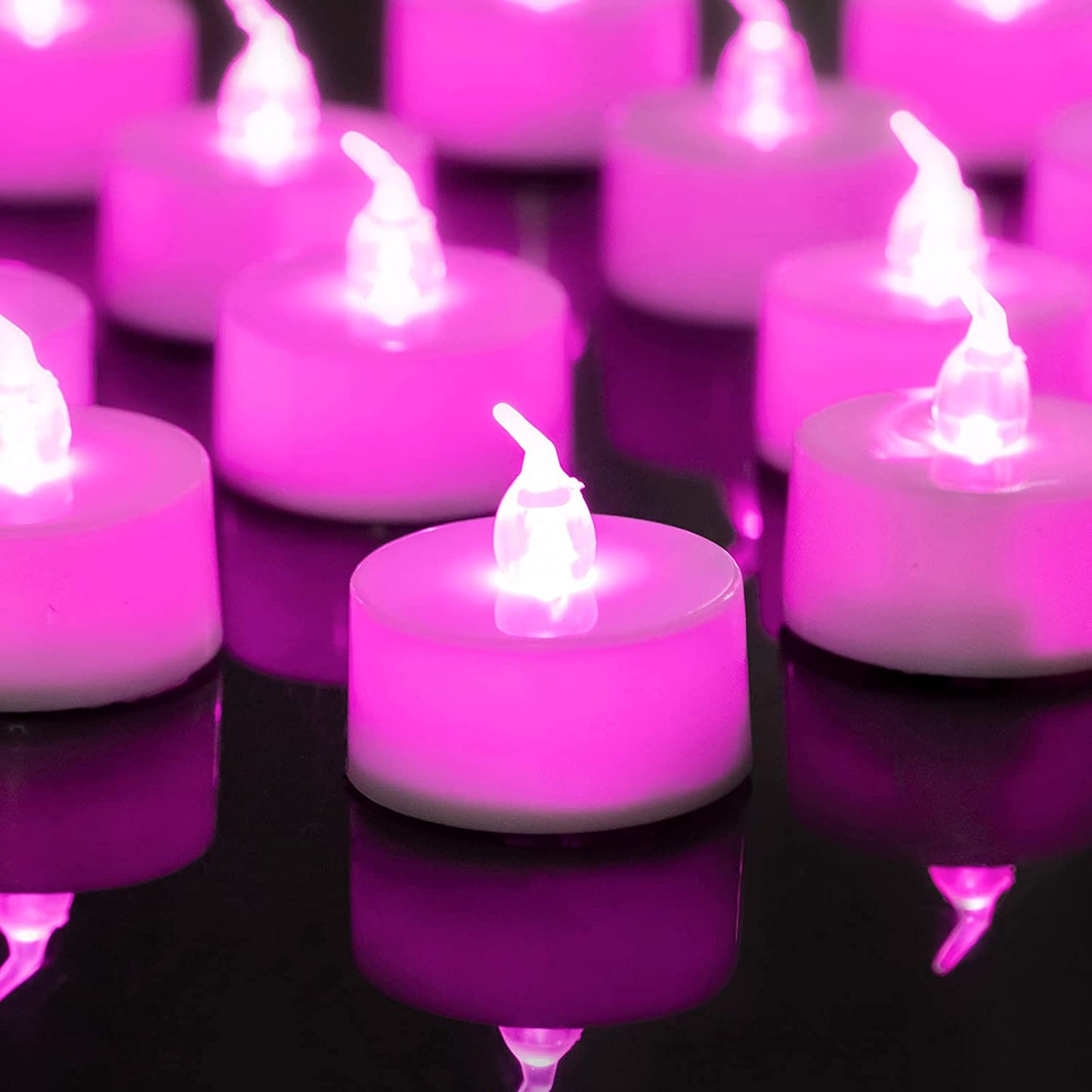 24 Pack LED Tea Lights Candles – Steady Pink Flameless Tealight Candle – Long Lasting Battery Operated Fake Candles – Decoration for Wedding, Halloween and Christmas (Pink - 24Pcs)