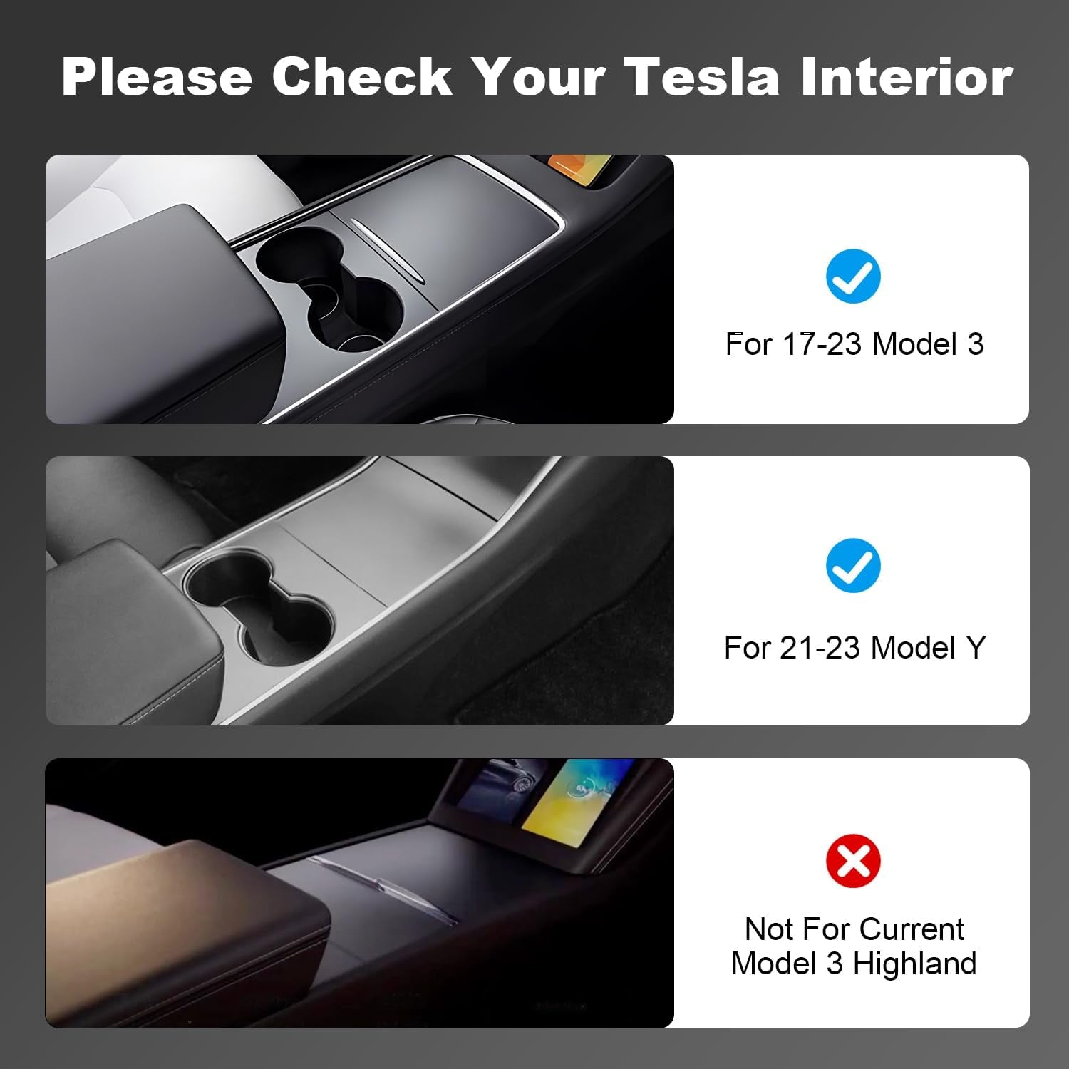 5 PCS 2024 Upgraded Center Console Organizer Tray Set for Tesla Model 3 Model Y Accessories Armrest Hidden Organizer Box Cup Holder Webcam Cover Black