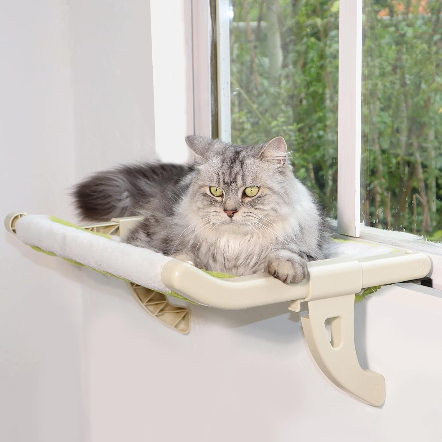 Cat Window Perch, Cat Window Hammock for Large Indoor Cats, Easy to Assemble & Adjust Cat Bed with Removable Cover, Cat Window Seat with Sturdy Bolster Fits for Windowsill,Bedside,Drawer and Cabinet